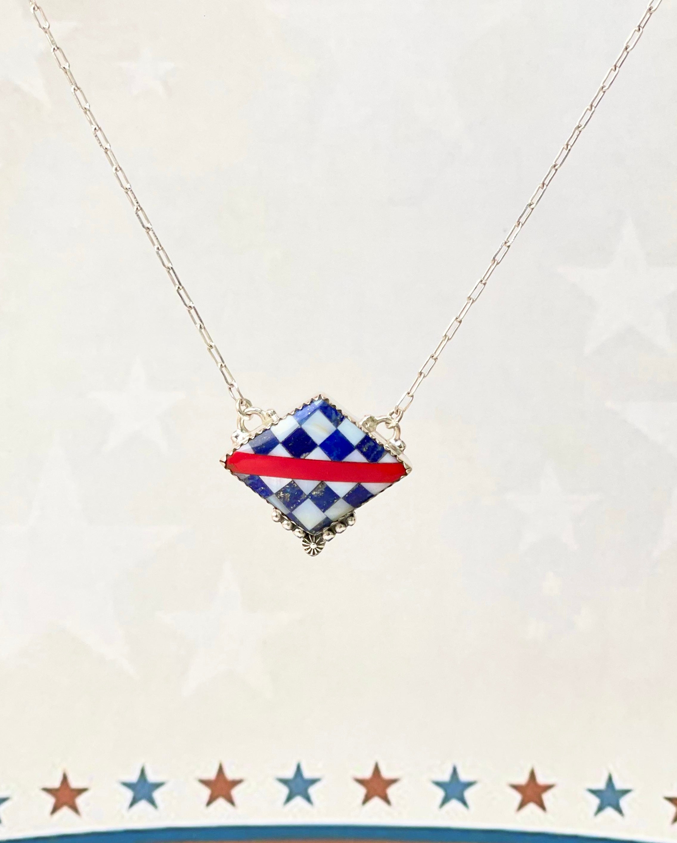 Freedom Stripes and Checkered Statement Necklace-Necklaces-Krush Kandy, Women's Online Fashion Boutique Located in Phoenix, Arizona (Scottsdale Area)