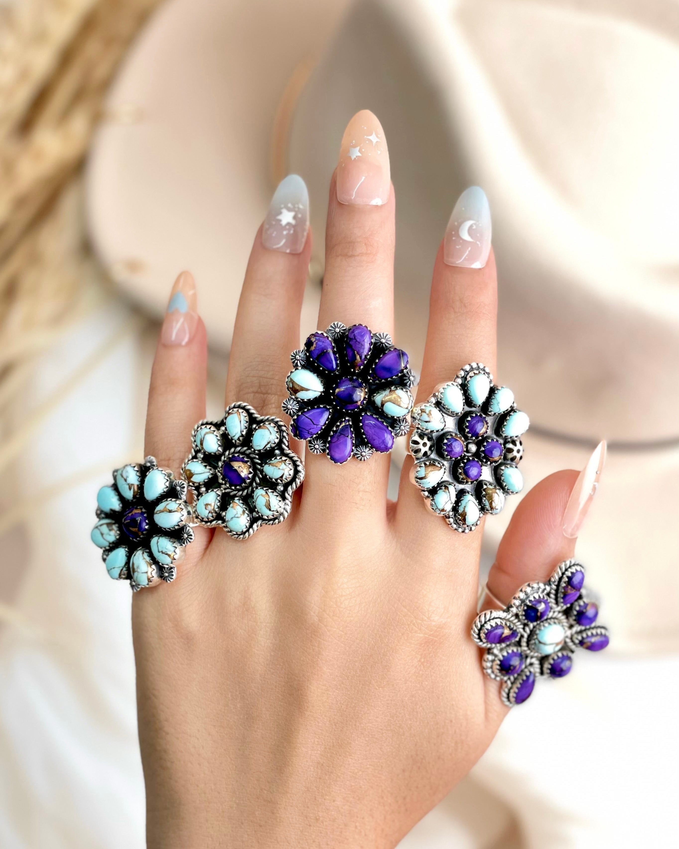 Midnight Muse Multi Dahlia Ring Clusters-Rings-Krush Kandy, Women's Online Fashion Boutique Located in Phoenix, Arizona (Scottsdale Area)