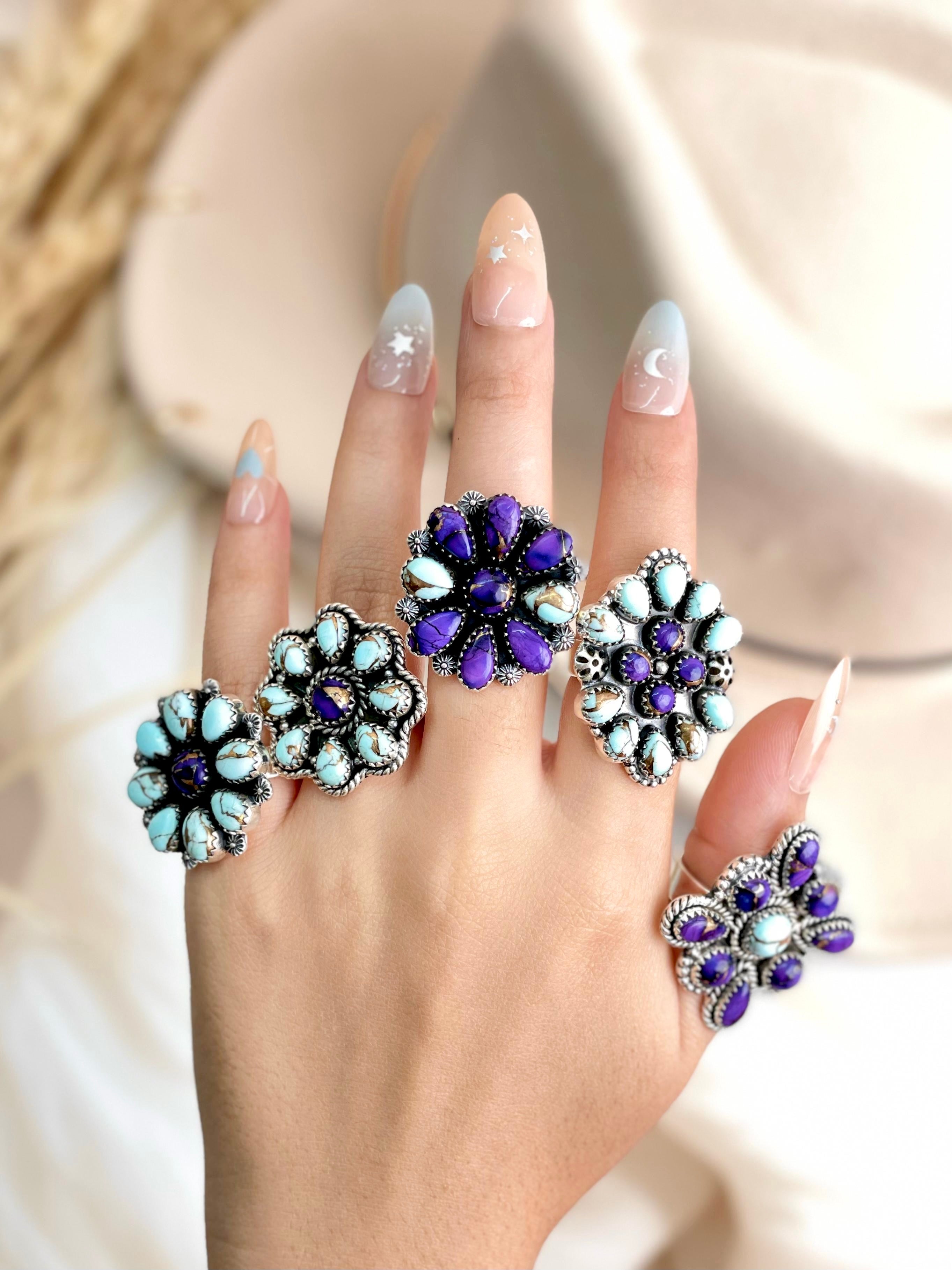 Midnight Muse Multi Dahlia Ring Clusters-Rings-Krush Kandy, Women's Online Fashion Boutique Located in Phoenix, Arizona (Scottsdale Area)