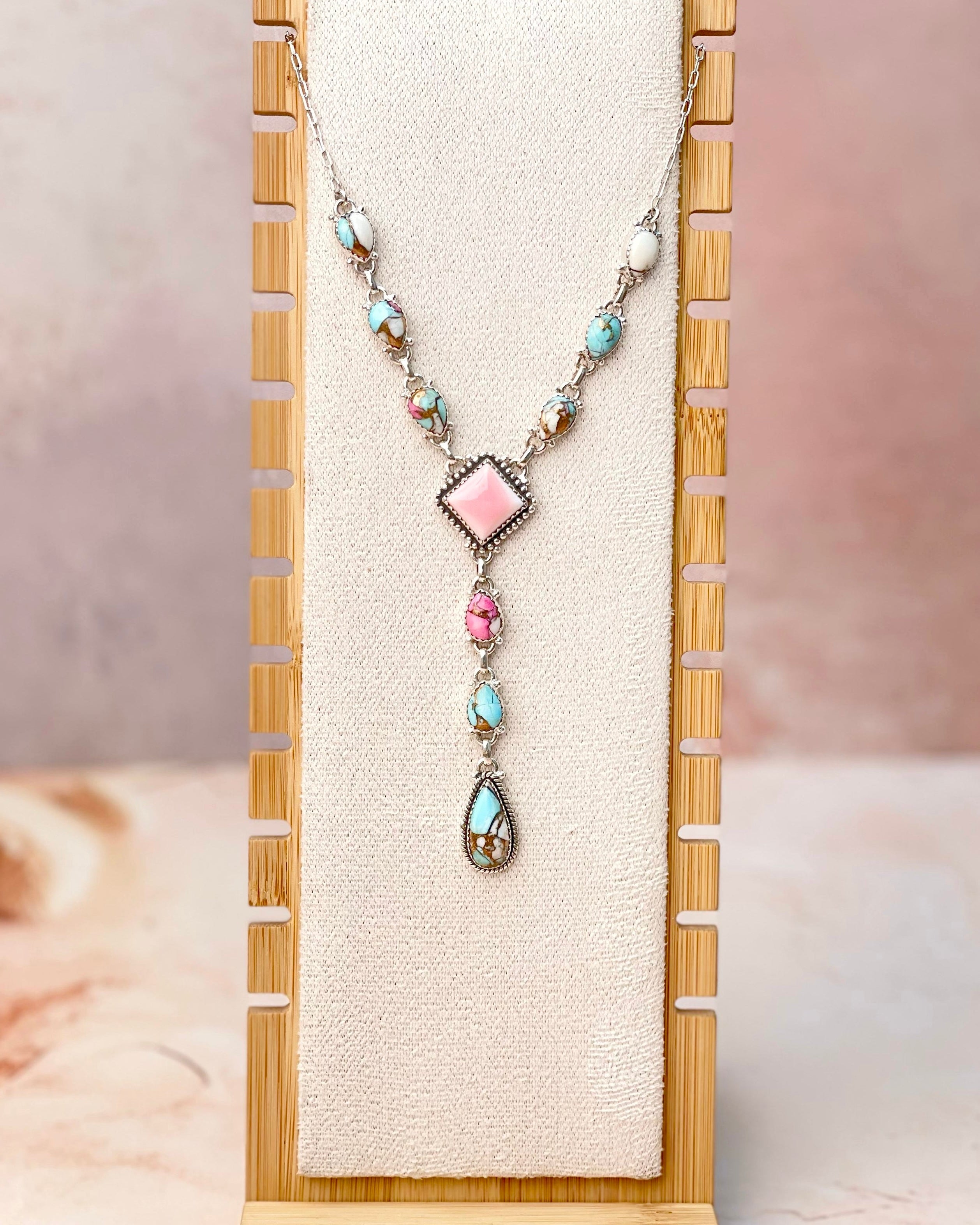 Queen Conch and Cotton Candy Drop Lariat Necklace-Necklaces-Krush Kandy, Women's Online Fashion Boutique Located in Phoenix, Arizona (Scottsdale Area)