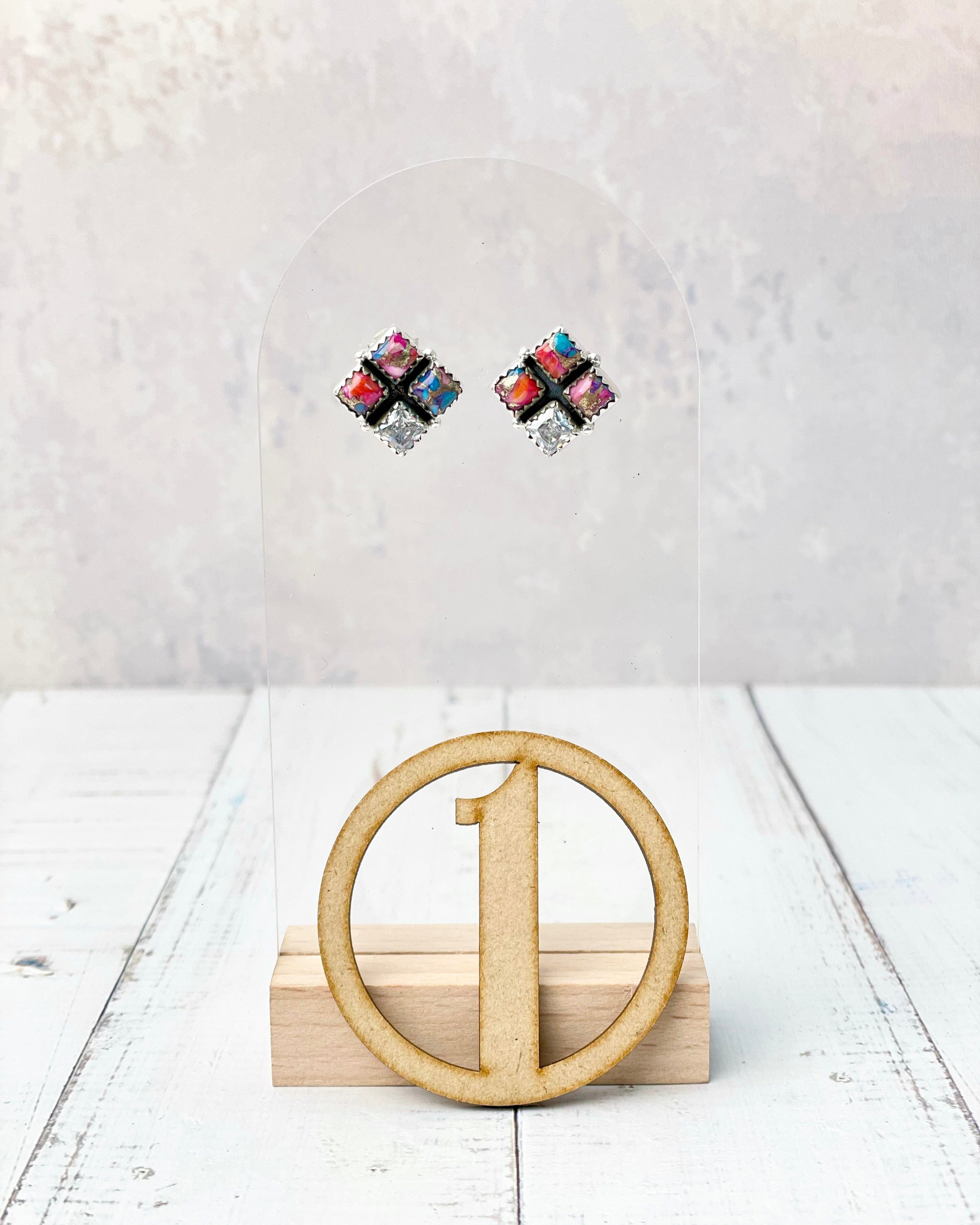 Four Square Stone Stud Earrings-Earrings-Krush Kandy, Women's Online Fashion Boutique Located in Phoenix, Arizona (Scottsdale Area)