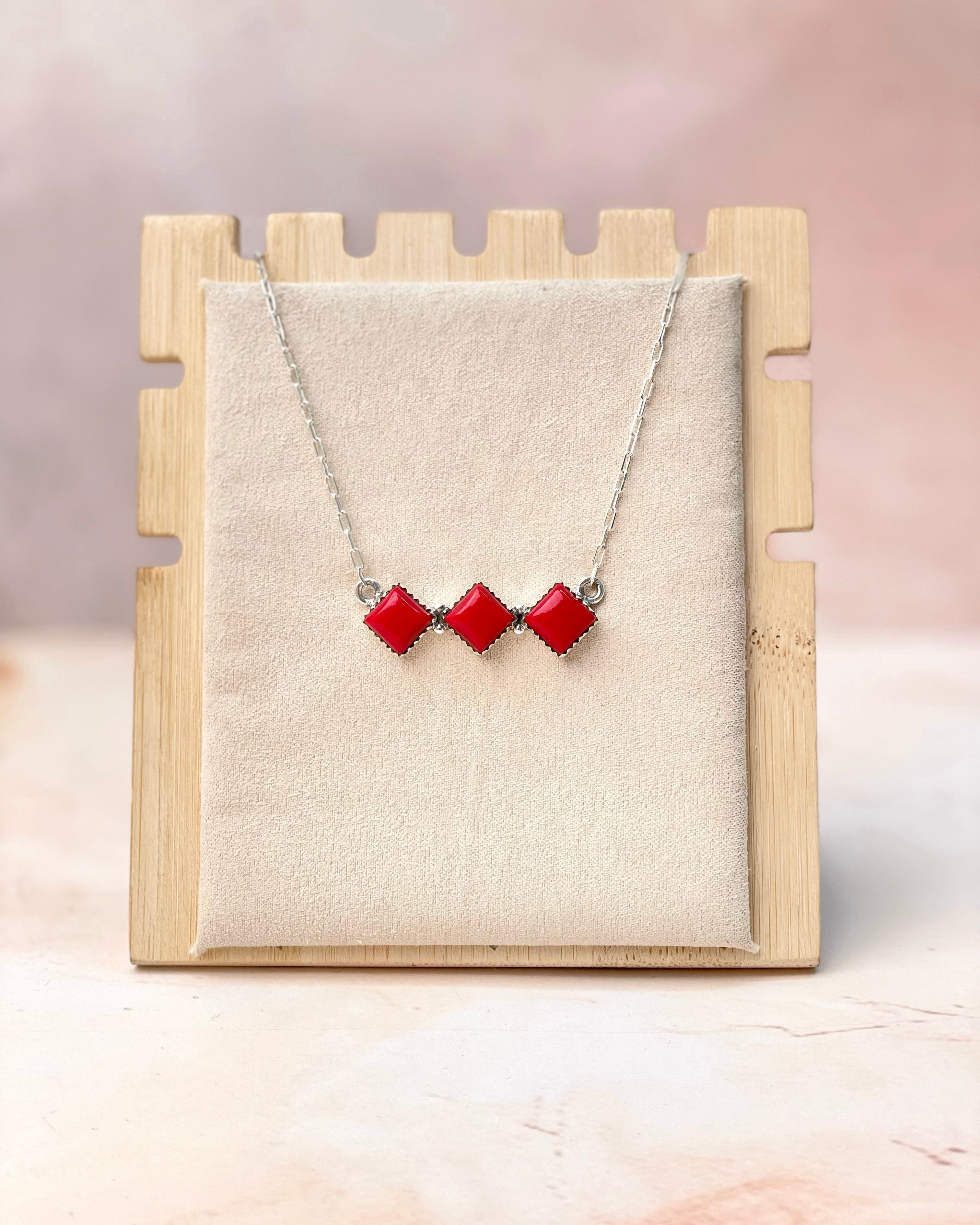 Three Square Red Rosarita Bar Necklace-Necklaces-Krush Kandy, Women's Online Fashion Boutique Located in Phoenix, Arizona (Scottsdale Area)