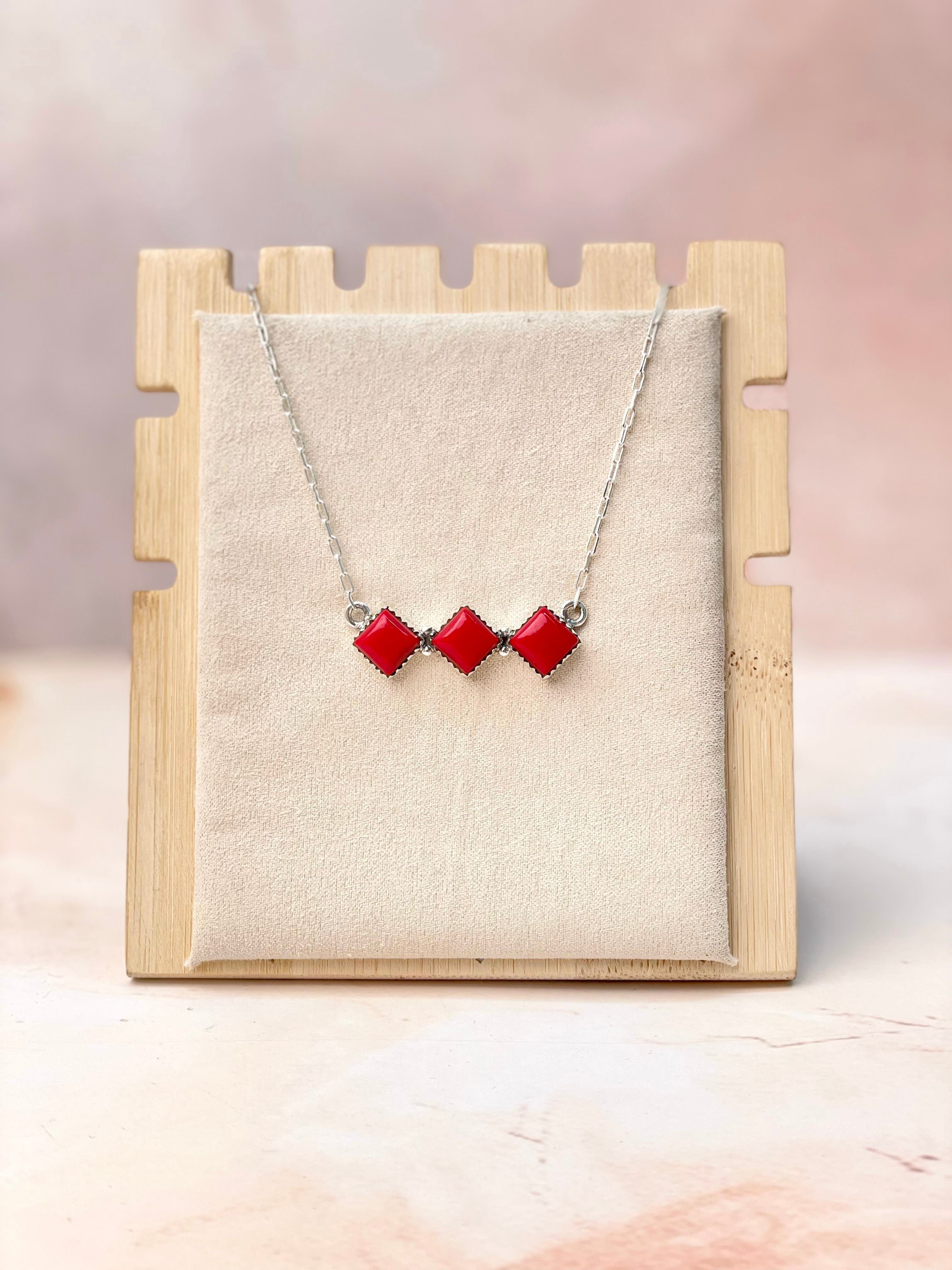 Three Square Red Rosarita Bar Necklace-Necklaces-Krush Kandy, Women's Online Fashion Boutique Located in Phoenix, Arizona (Scottsdale Area)