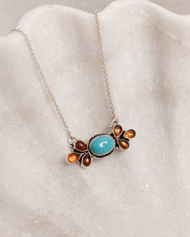Turquoise & Amber Stone Necklace-Chain Necklaces-Krush Kandy, Women's Online Fashion Boutique Located in Phoenix, Arizona (Scottsdale Area)