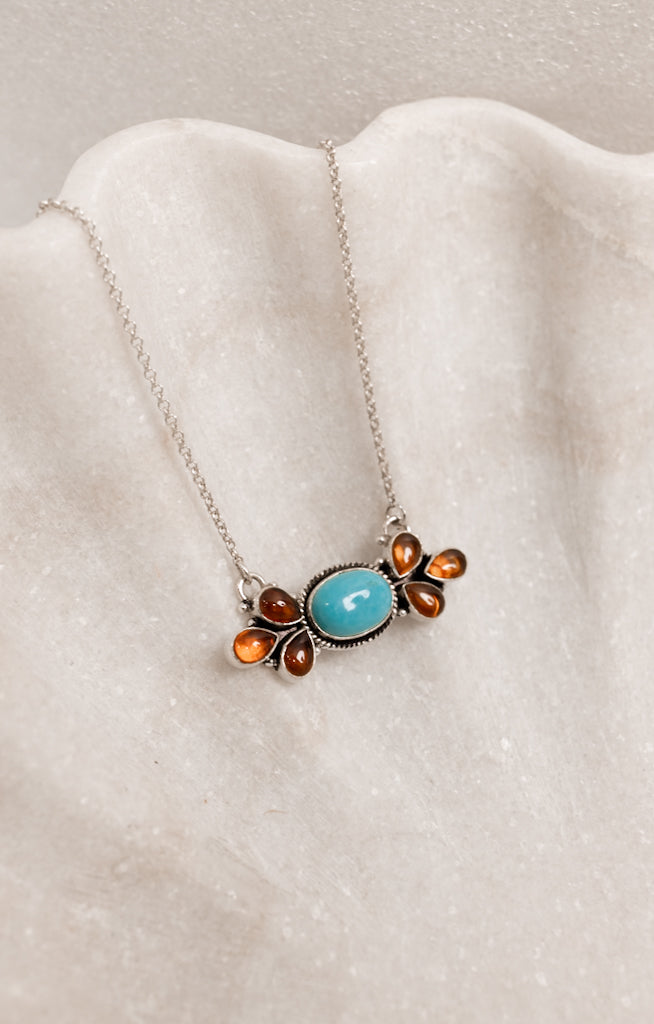 Turquoise & Amber Stone Necklace-Chain Necklaces-Krush Kandy, Women's Online Fashion Boutique Located in Phoenix, Arizona (Scottsdale Area)