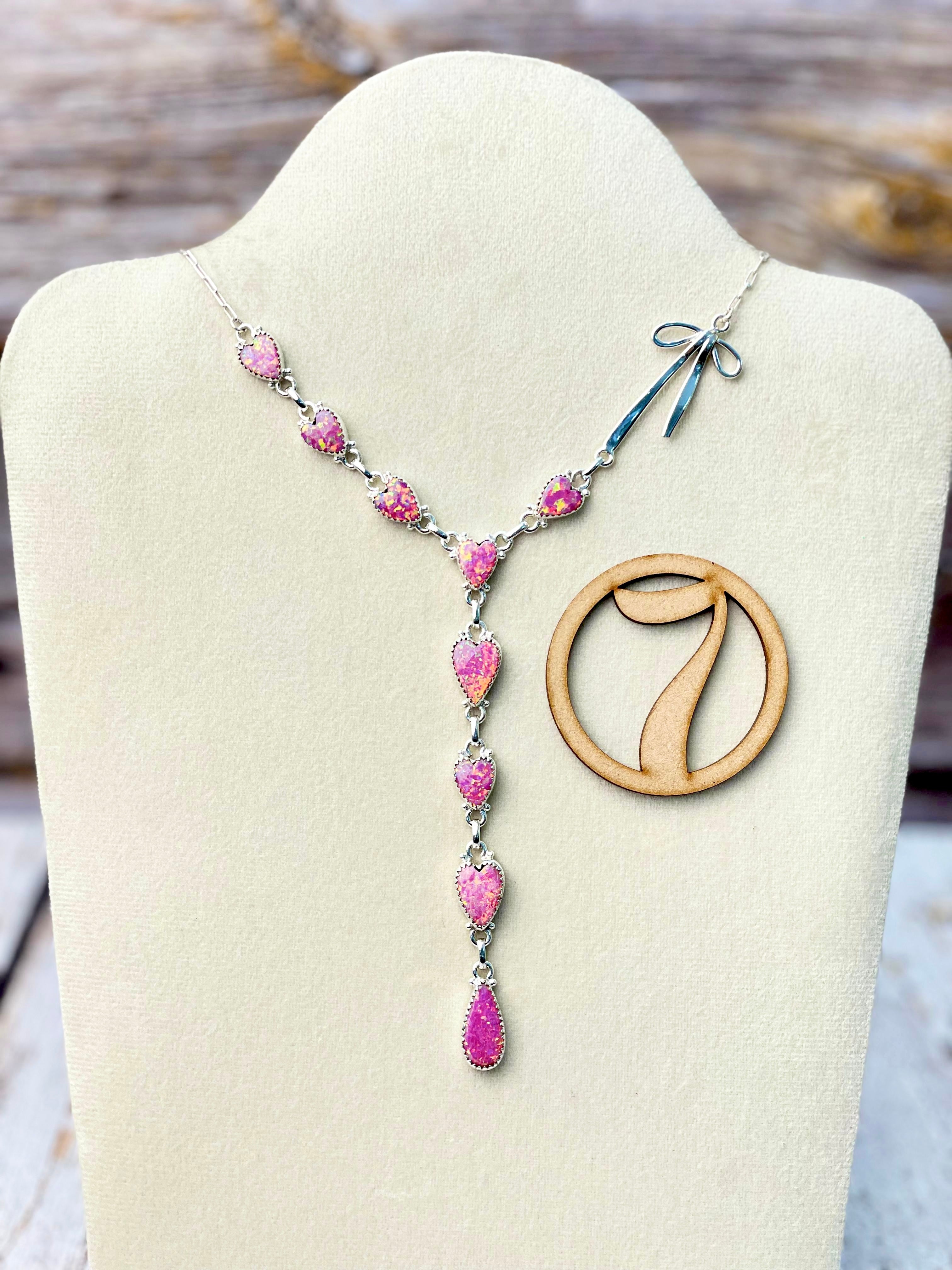 Opal Heart & Sterling Bow Necklace-Necklaces-Krush Kandy, Women's Online Fashion Boutique Located in Phoenix, Arizona (Scottsdale Area)