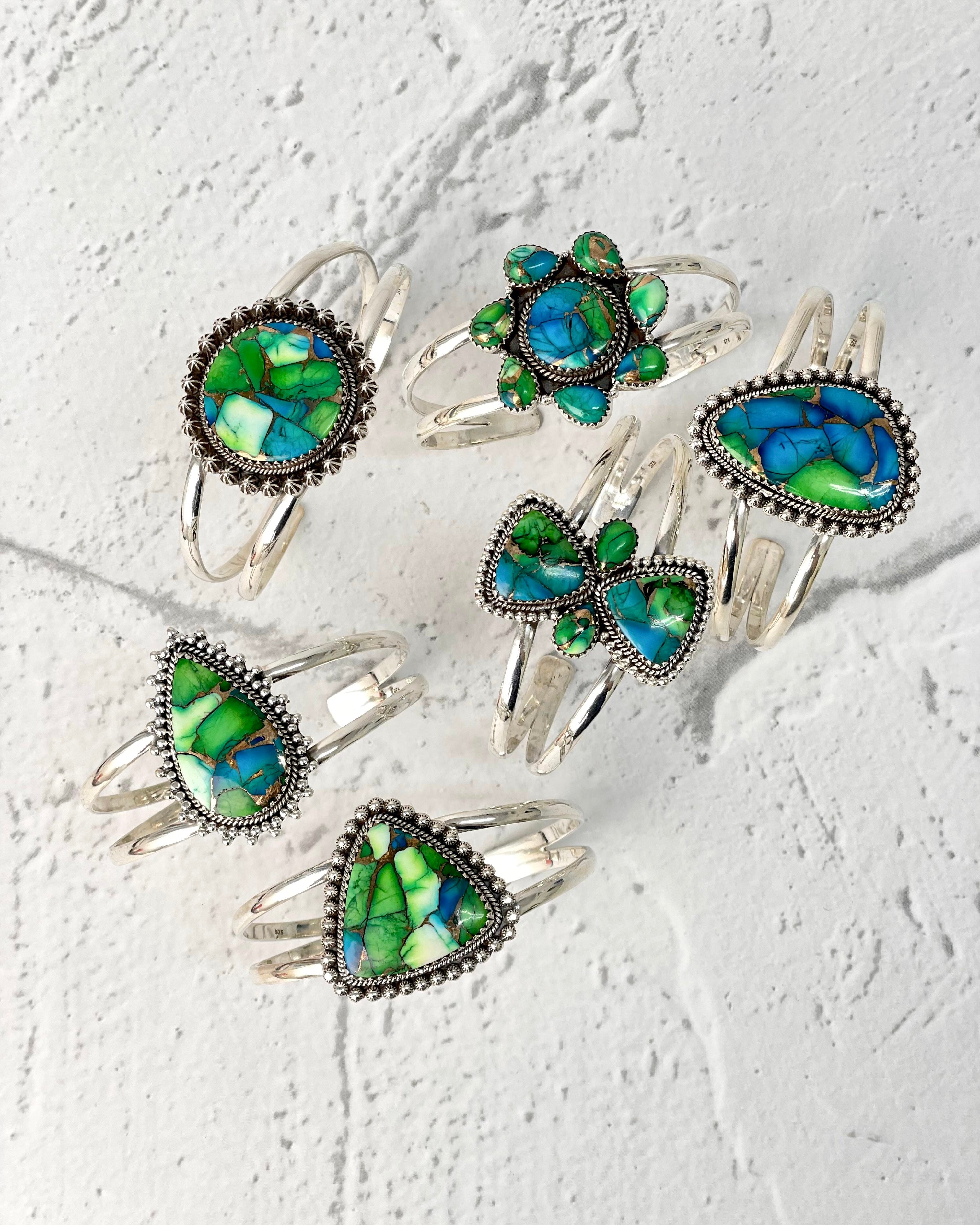 Peacock Dahlia Slab Cuff Bangles-Cuffs-Krush Kandy, Women's Online Fashion Boutique Located in Phoenix, Arizona (Scottsdale Area)