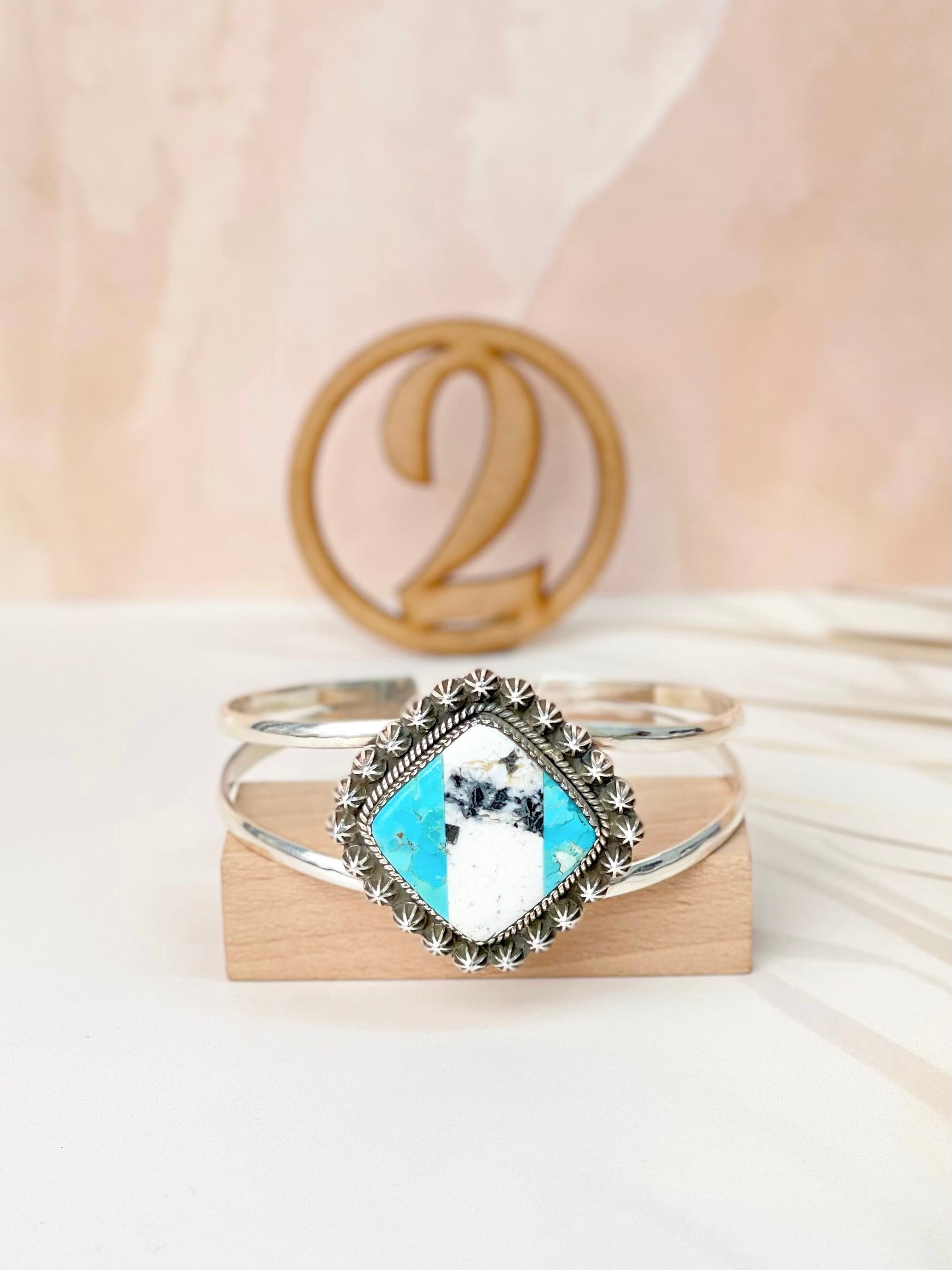White Buffalo & Turquoise Slab Cuffs Bno. 7-Bracelets-Krush Kandy, Women's Online Fashion Boutique Located in Phoenix, Arizona (Scottsdale Area)