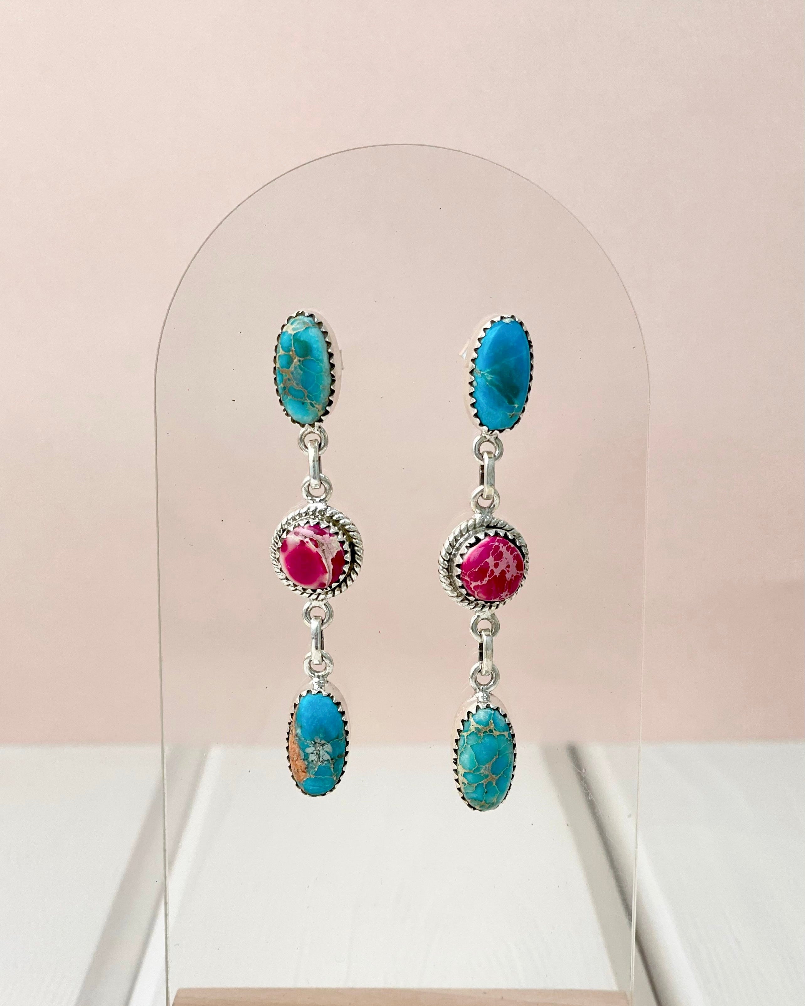 Desert Jasper Dangle Drop Multicolor Earrings-Earrings-Krush Kandy, Women's Online Fashion Boutique Located in Phoenix, Arizona (Scottsdale Area)
