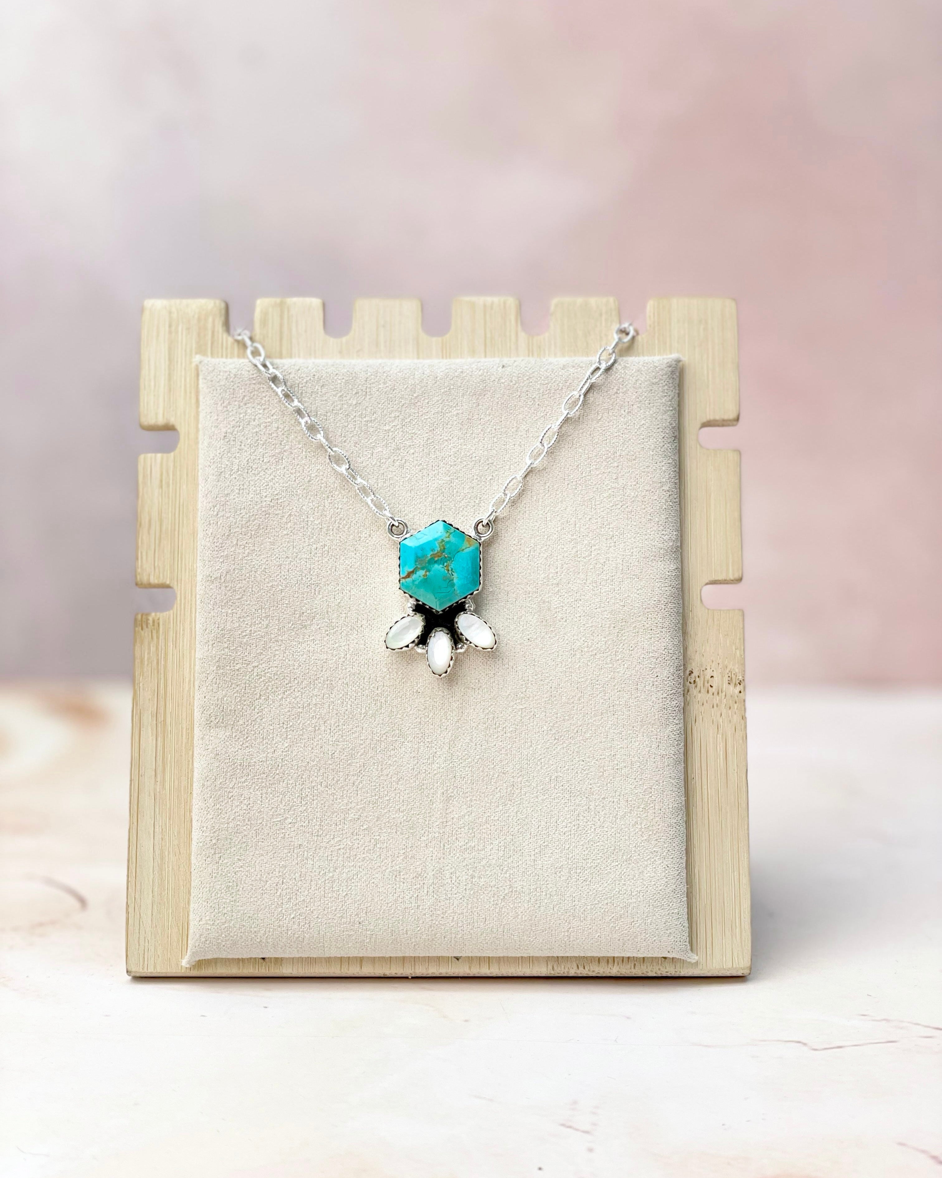 Hexagon Multi Gem & MOP Chain Pendants-Necklaces-Krush Kandy, Women's Online Fashion Boutique Located in Phoenix, Arizona (Scottsdale Area)