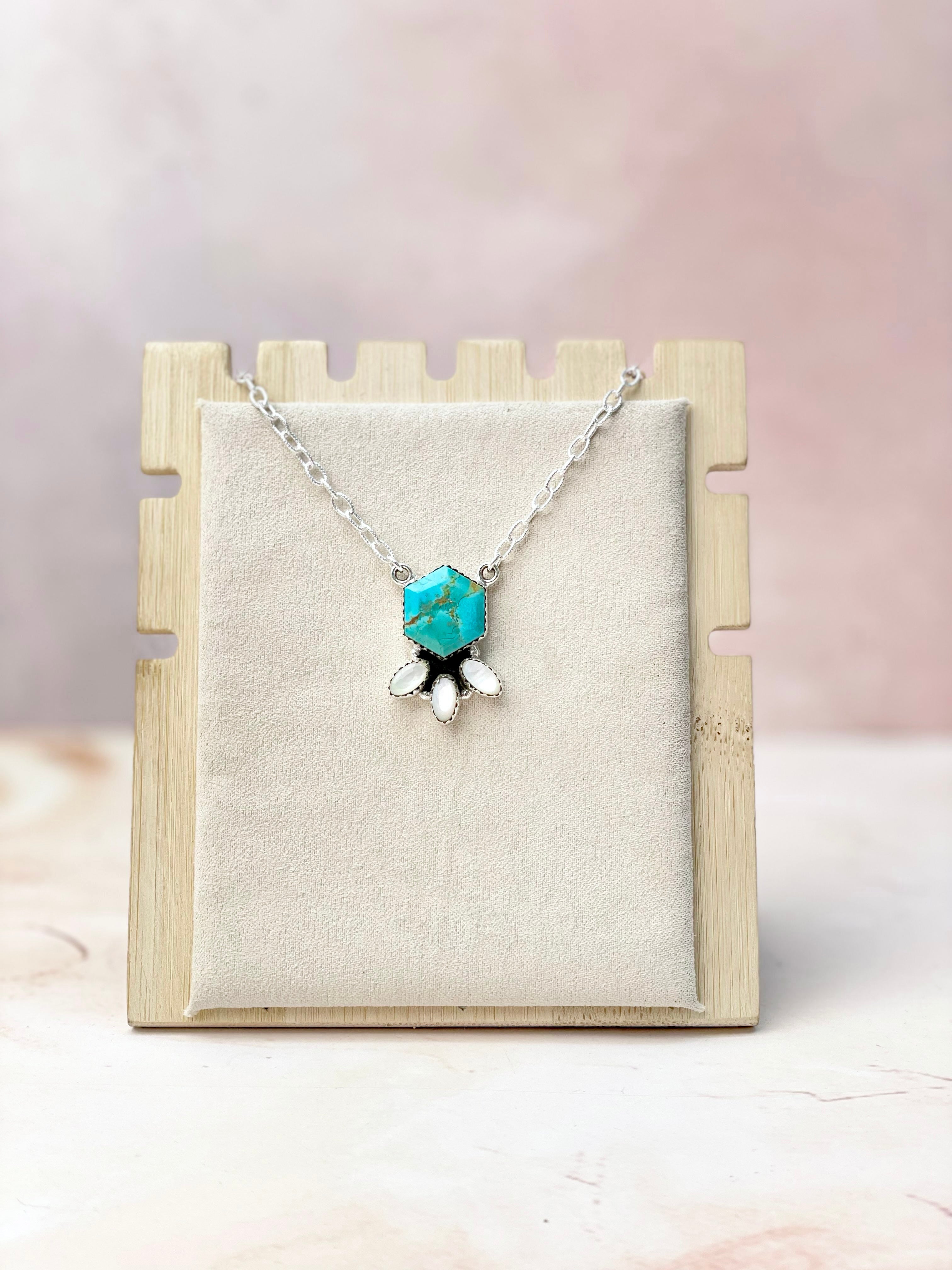 Hexagon Multi Gem & MOP Chain Pendants-Necklaces-Krush Kandy, Women's Online Fashion Boutique Located in Phoenix, Arizona (Scottsdale Area)