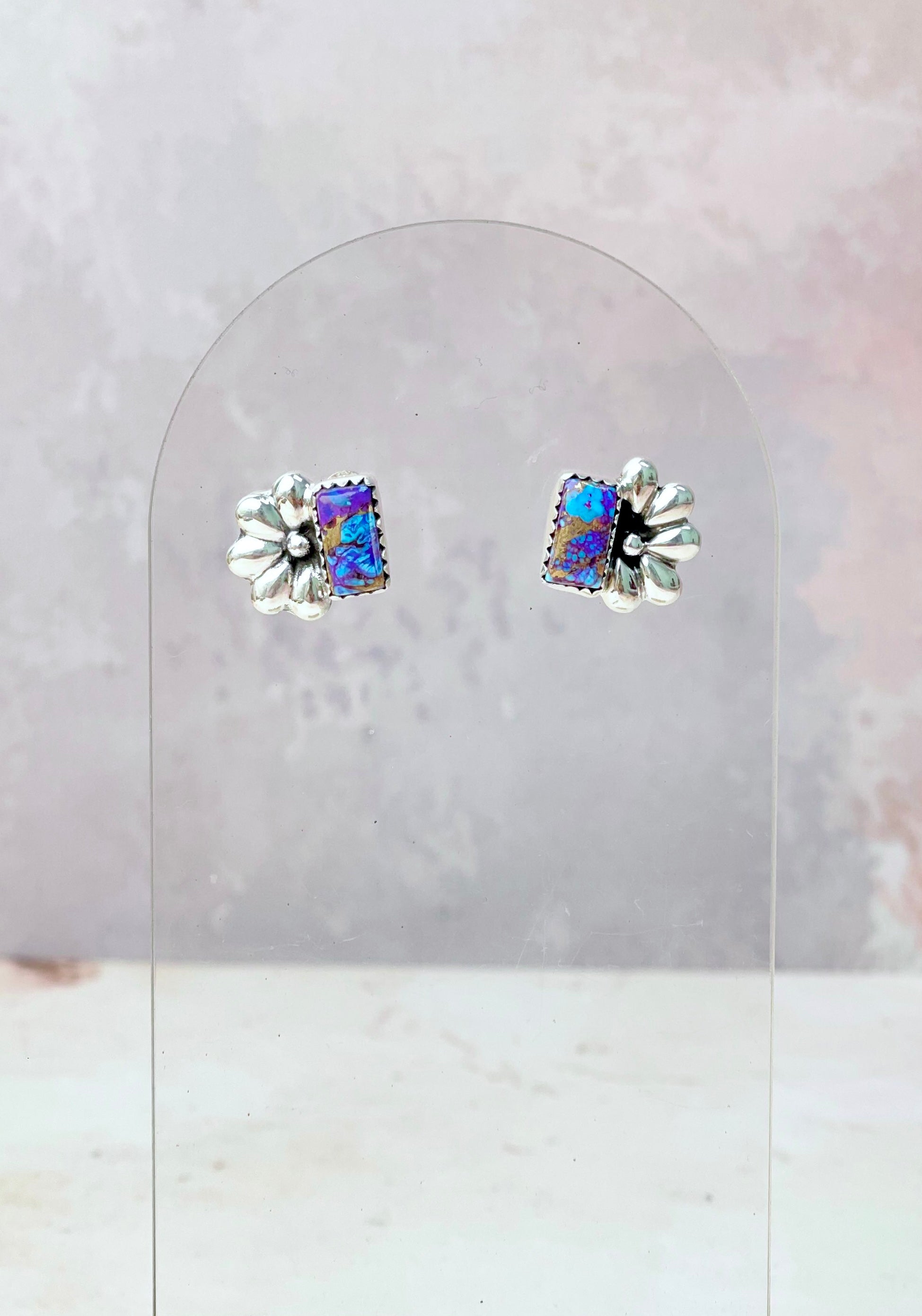 Boho Bar Studs with Delicate Half Daisy Accents-Earrings-Krush Kandy, Women's Online Fashion Boutique Located in Phoenix, Arizona (Scottsdale Area)