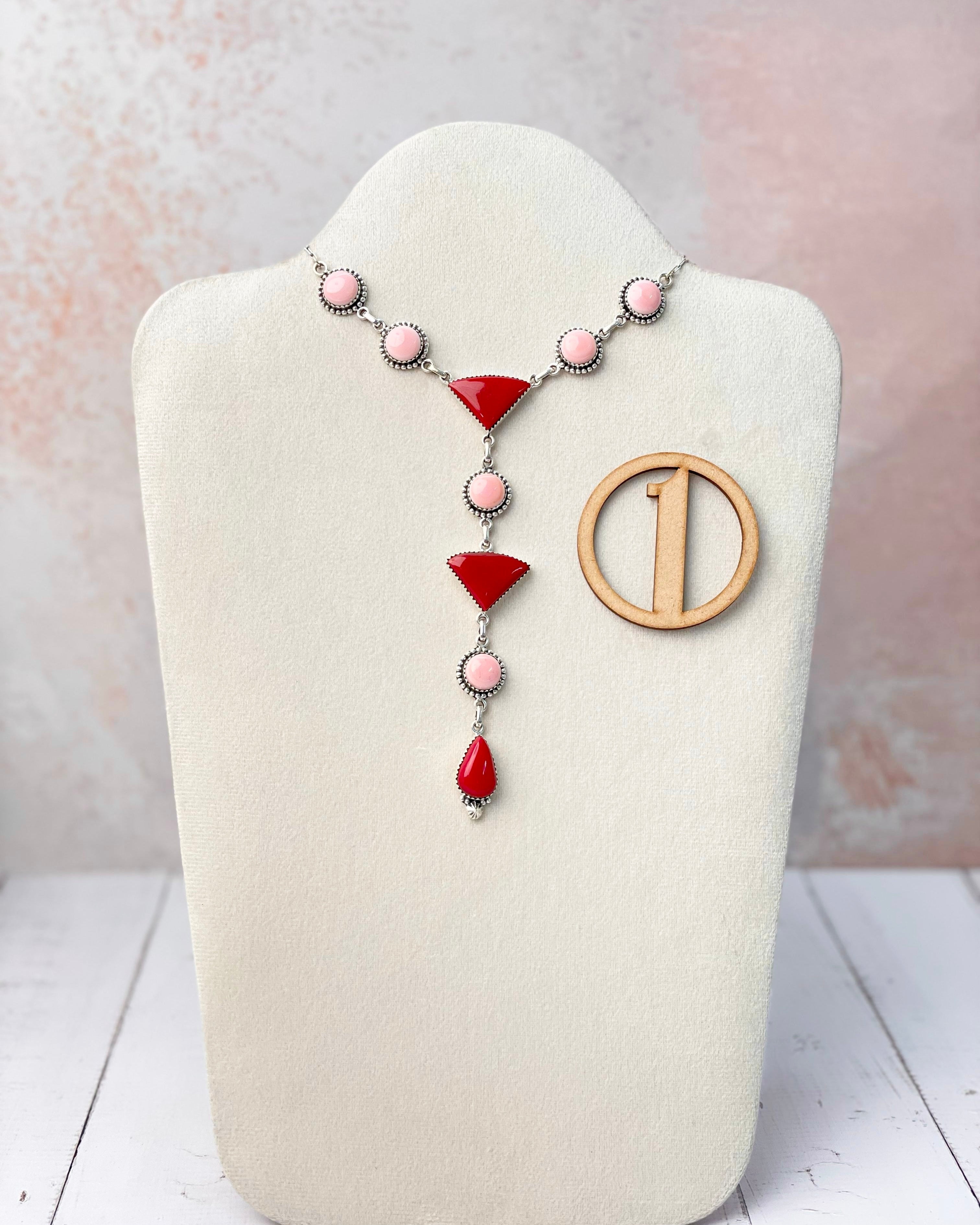 Red Rosarita & Pink Conch Cluster Necklace-Necklaces-Krush Kandy, Women's Online Fashion Boutique Located in Phoenix, Arizona (Scottsdale Area)