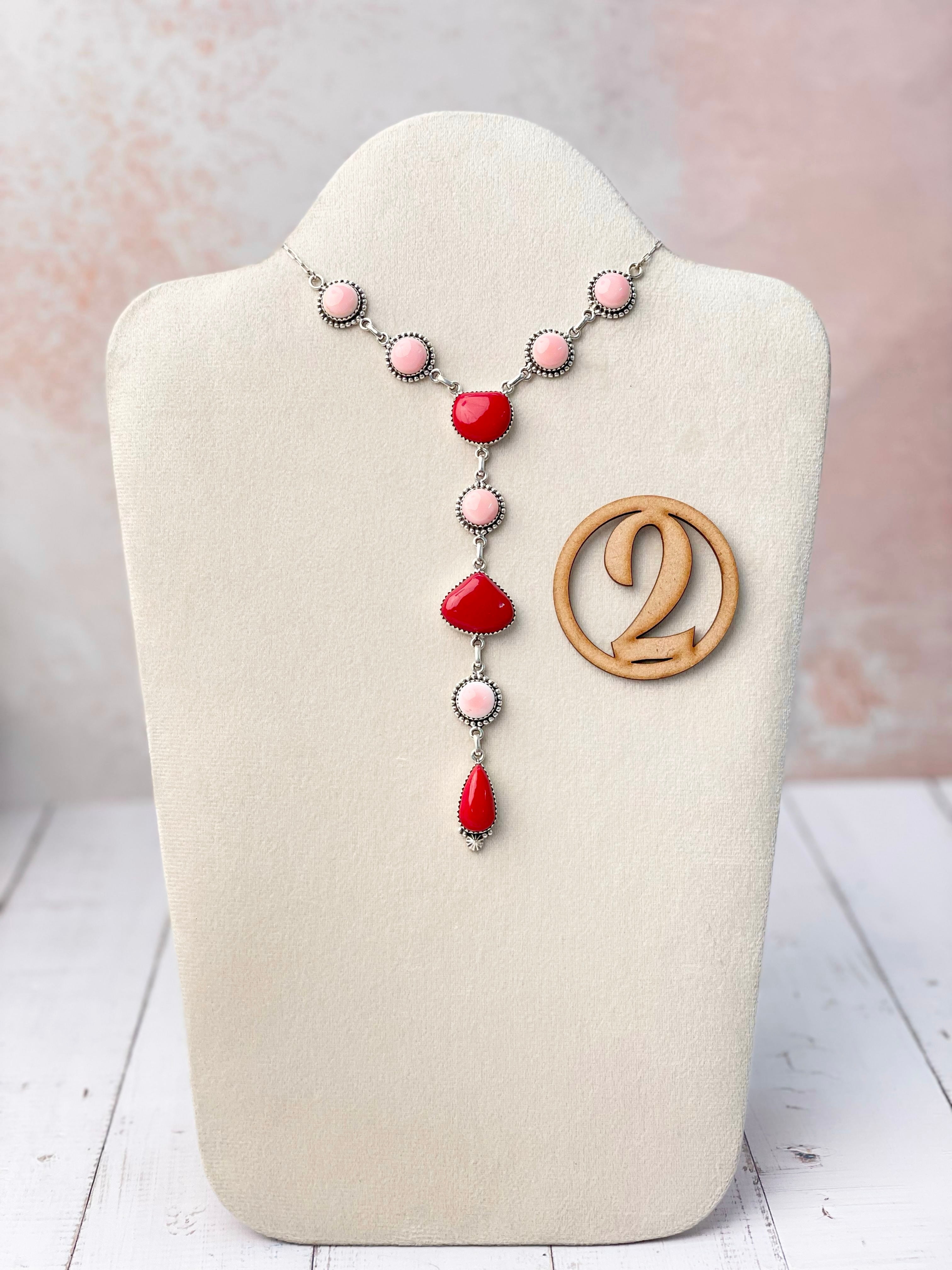 Red Rosarita & Pink Conch Cluster Necklace-Necklaces-Krush Kandy, Women's Online Fashion Boutique Located in Phoenix, Arizona (Scottsdale Area)
