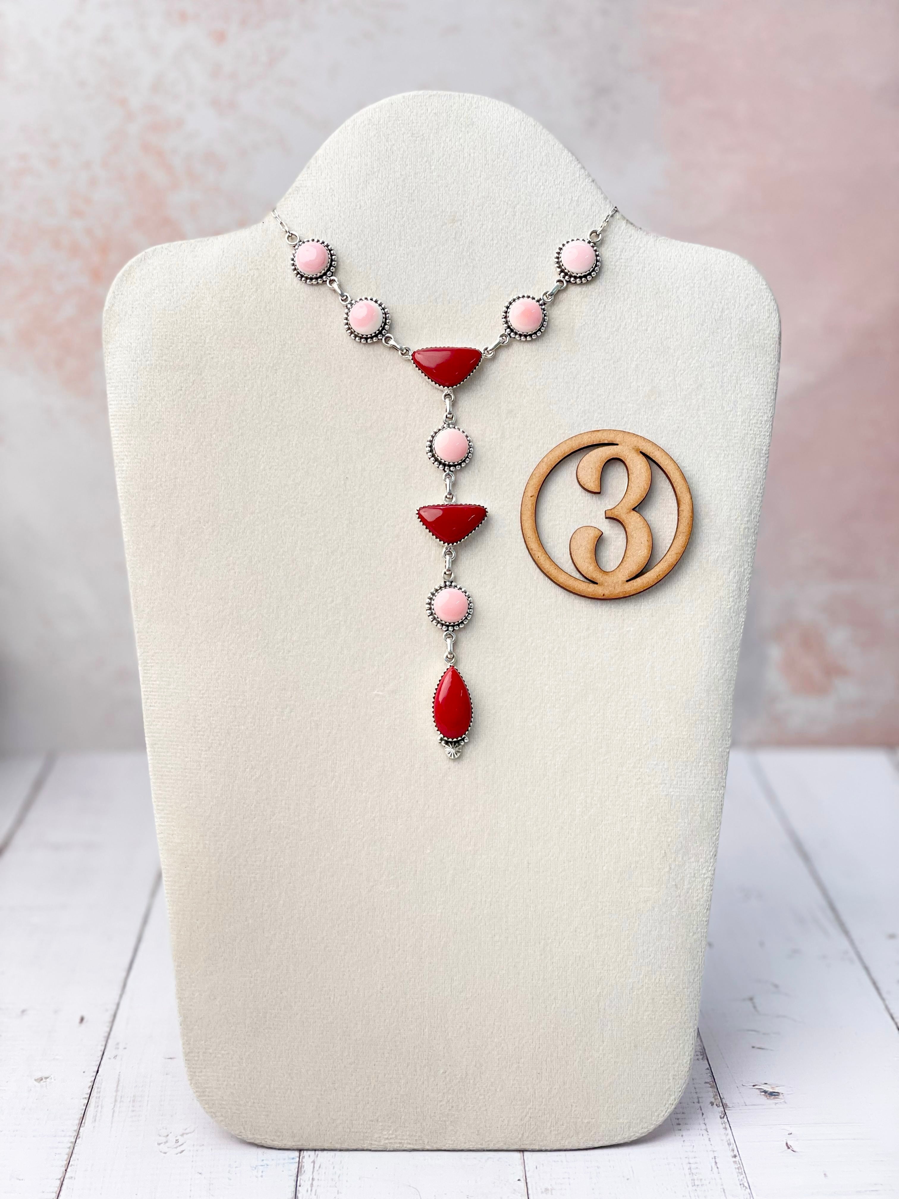 Red Rosarita & Pink Conch Cluster Necklace-Necklaces-Krush Kandy, Women's Online Fashion Boutique Located in Phoenix, Arizona (Scottsdale Area)