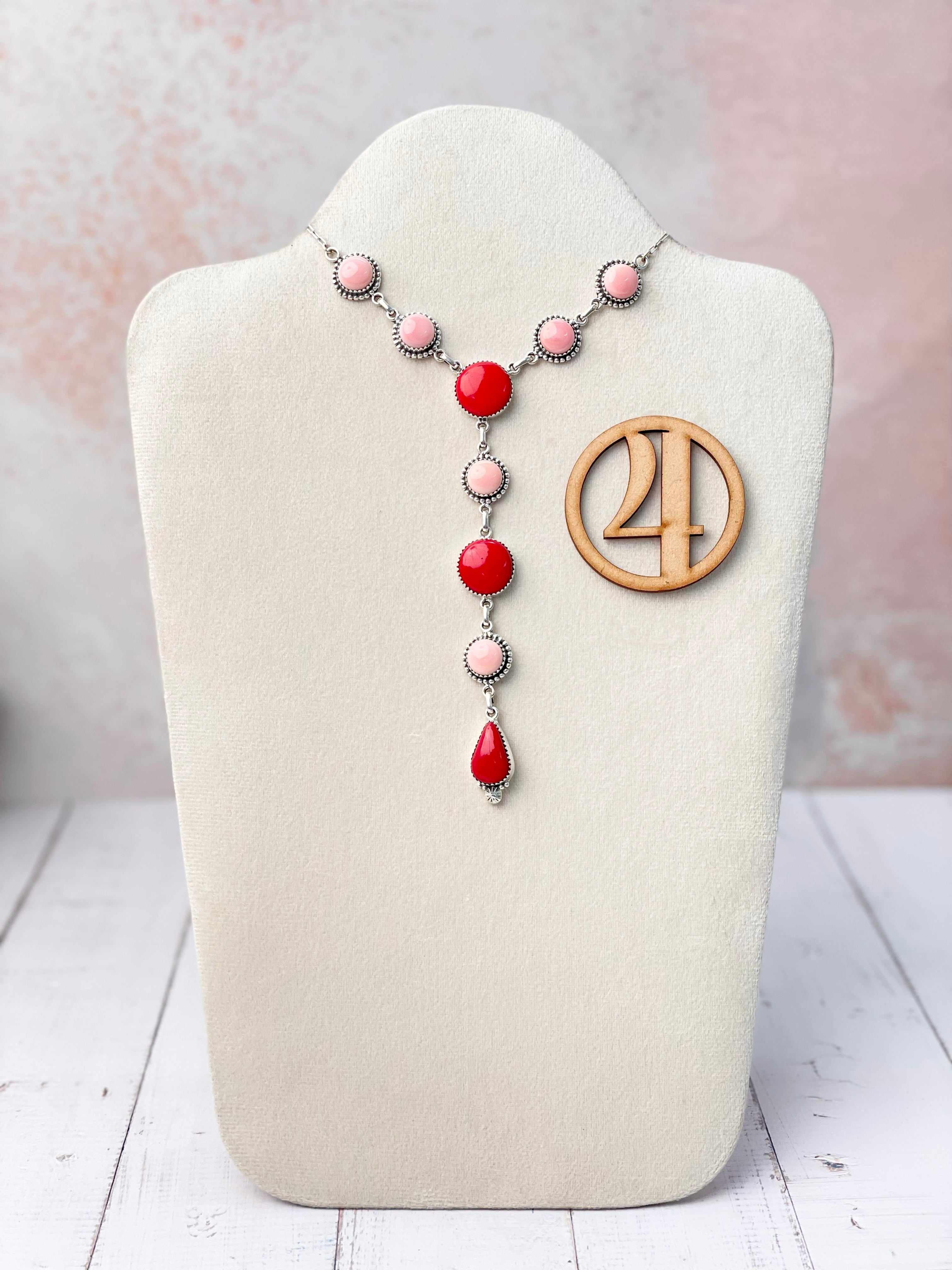 Red Rosarita & Pink Conch Cluster Necklace-Necklaces-Krush Kandy, Women's Online Fashion Boutique Located in Phoenix, Arizona (Scottsdale Area)