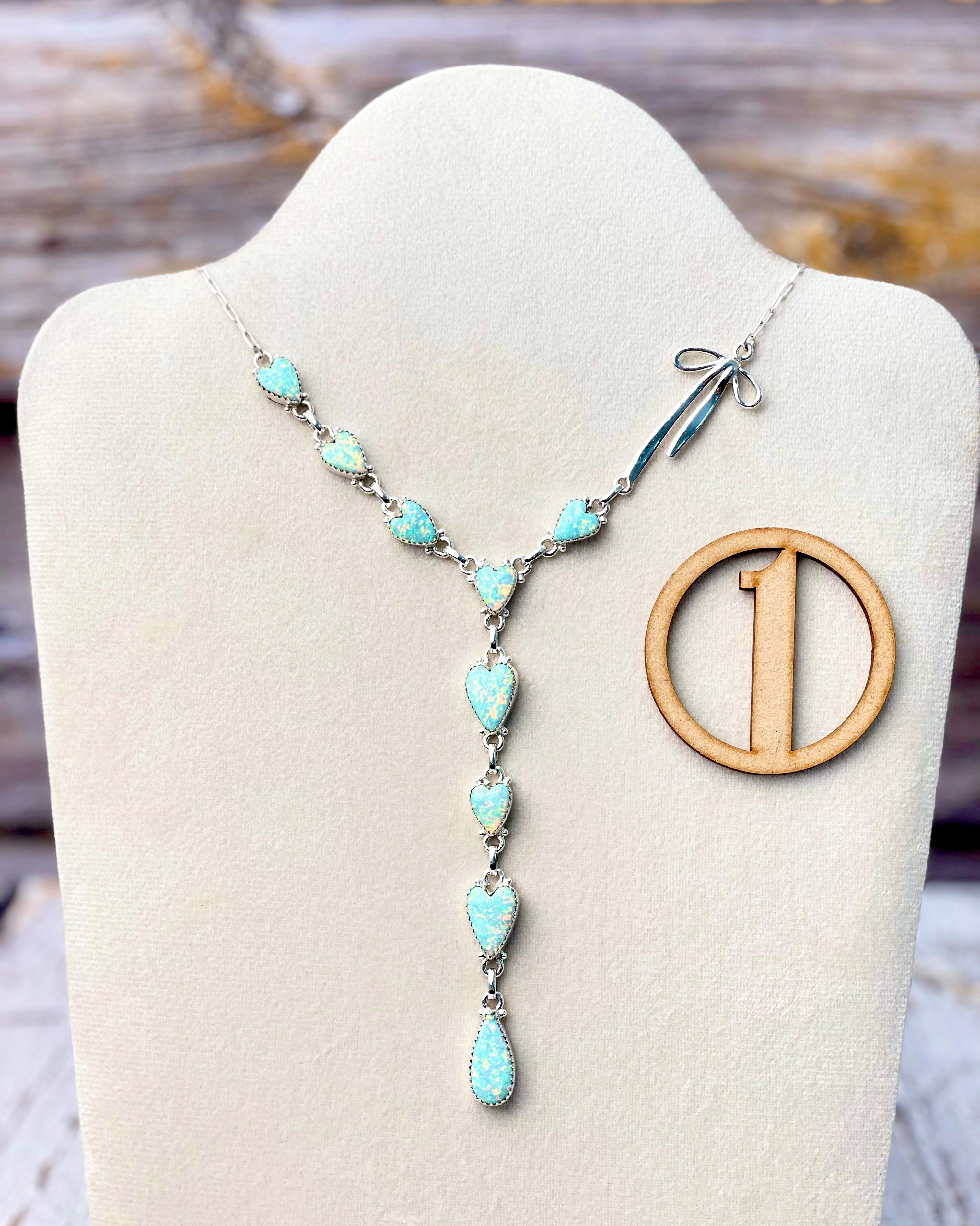 Opal Heart & Sterling Bow Necklace-Necklaces-Krush Kandy, Women's Online Fashion Boutique Located in Phoenix, Arizona (Scottsdale Area)