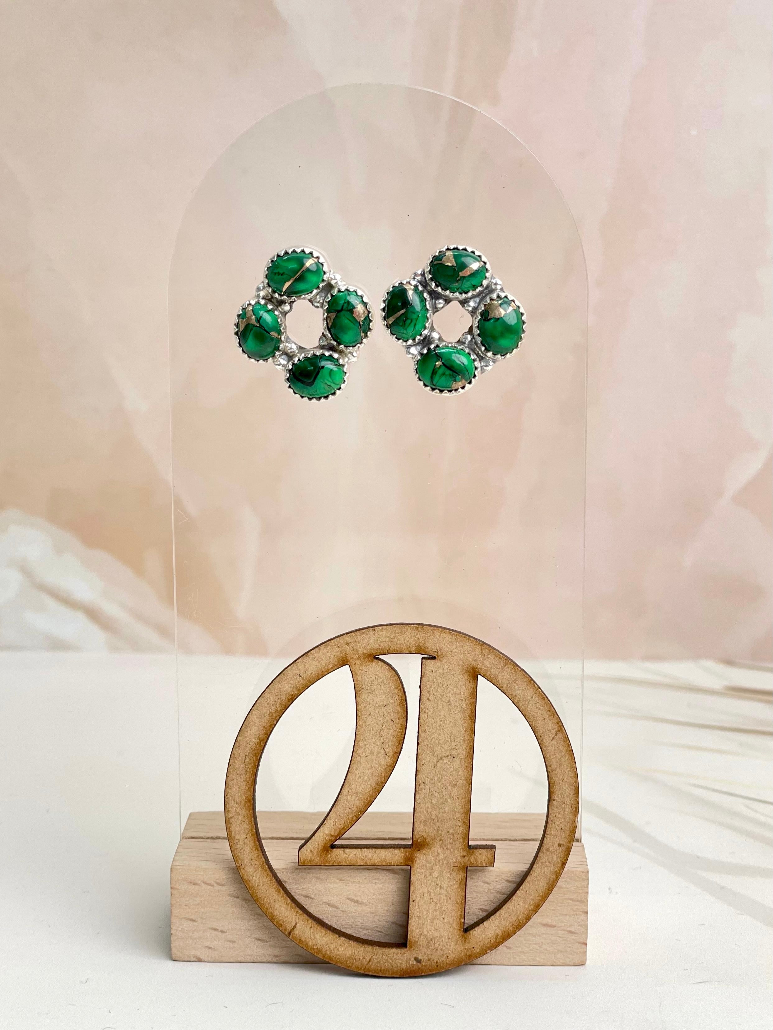 Irish Green Dahlia Studs sno 2-Earrings-Krush Kandy, Women's Online Fashion Boutique Located in Phoenix, Arizona (Scottsdale Area)