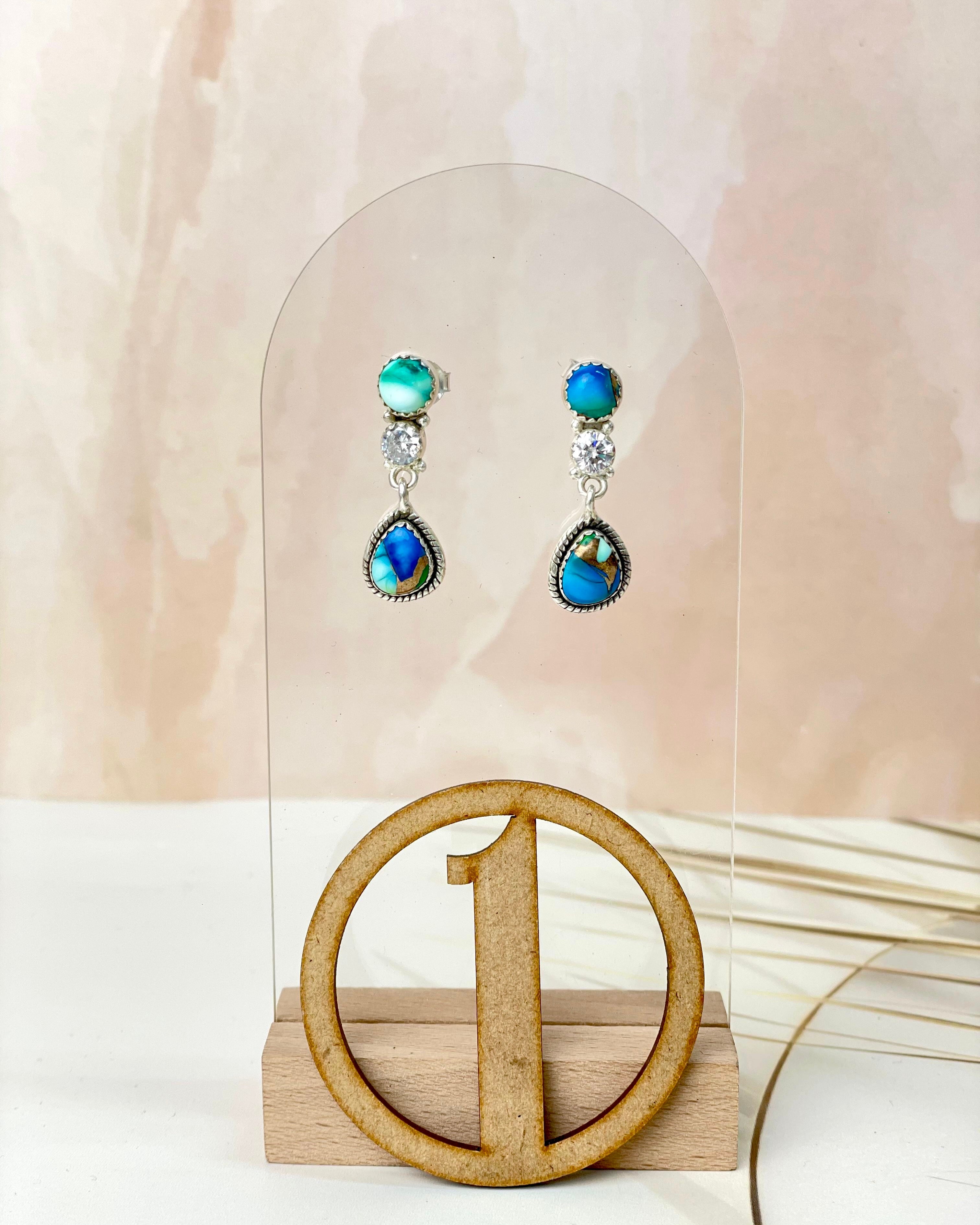 Crystal & Peacock Dahlia Earrings-Earrings-Krush Kandy, Women's Online Fashion Boutique Located in Phoenix, Arizona (Scottsdale Area)