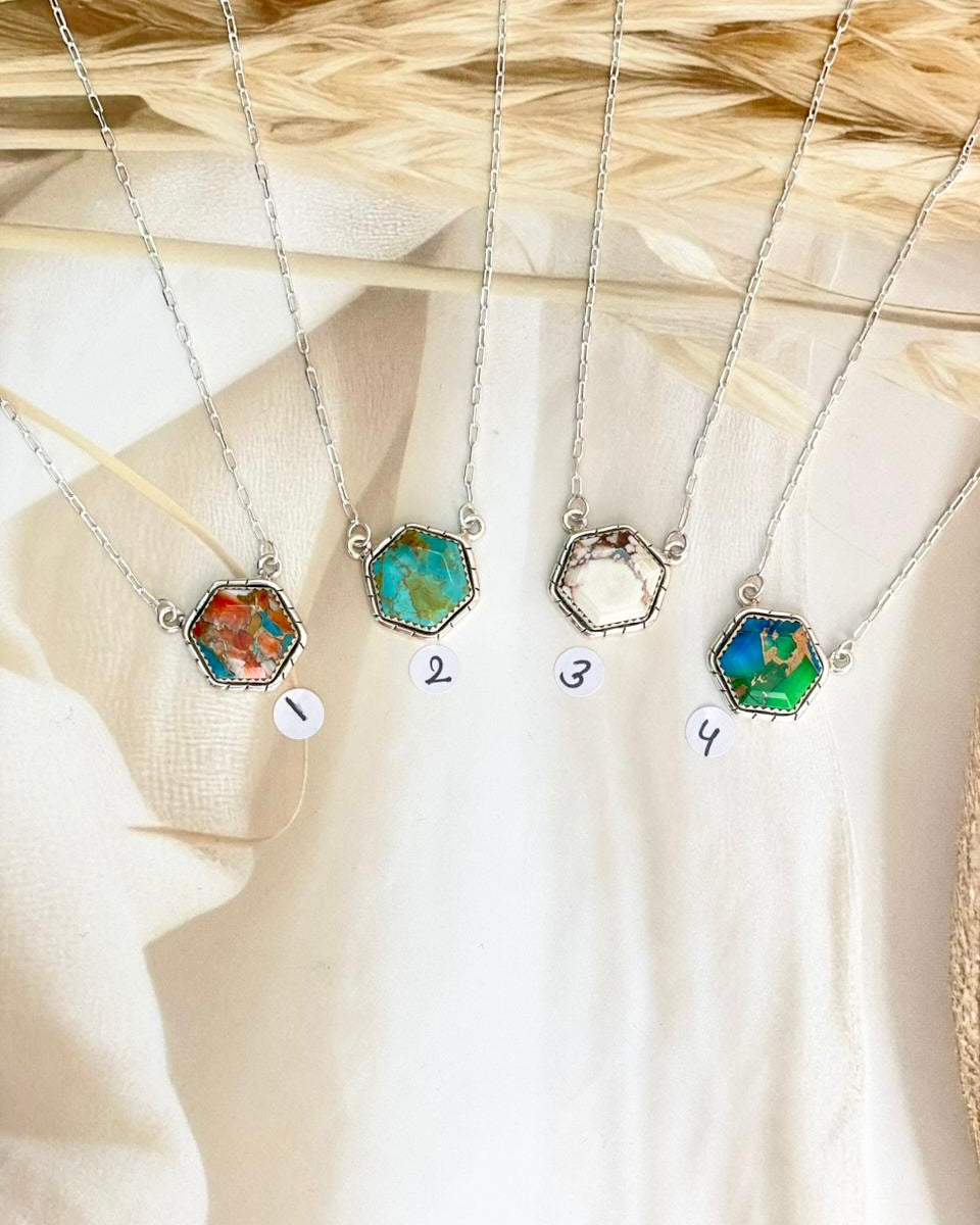 Hexagon Chain Pendants sno 22-Pendant Necklaces-Krush Kandy, Women's Online Fashion Boutique Located in Phoenix, Arizona (Scottsdale Area)