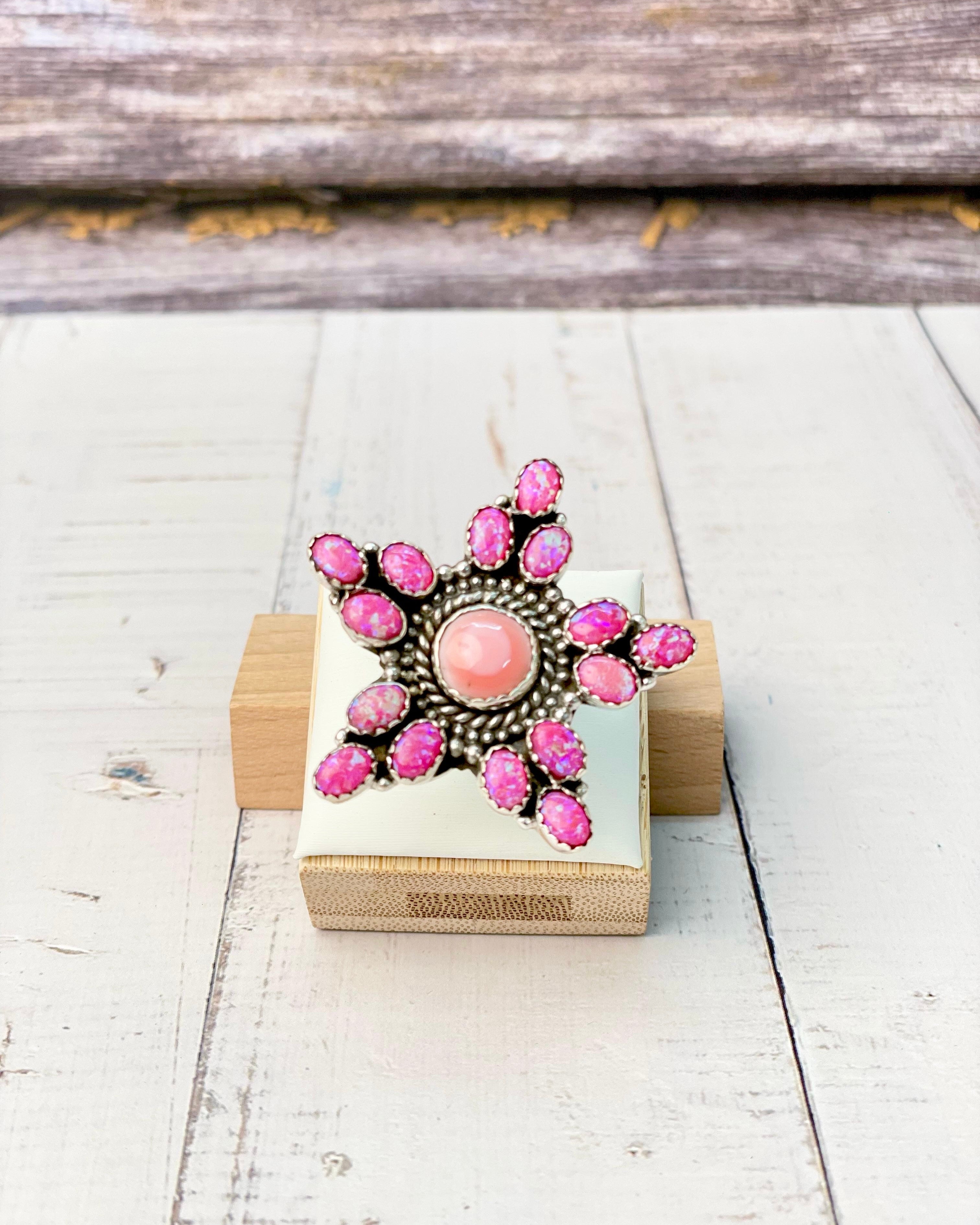 Ayla's Pink Conch & Neon Pink Opal Star Ring-Rings-Krush Kandy, Women's Online Fashion Boutique Located in Phoenix, Arizona (Scottsdale Area)