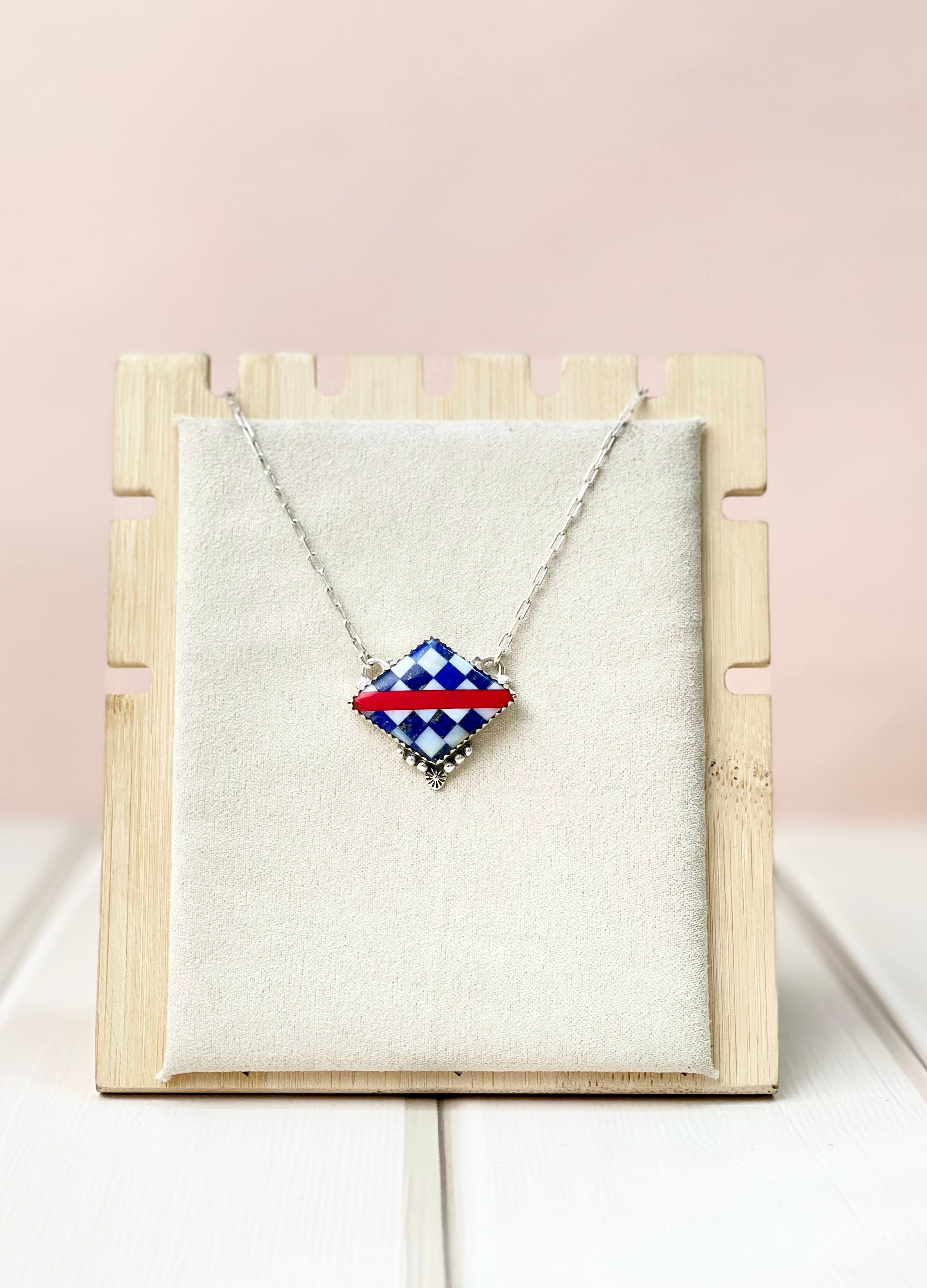 Freedom Stripes and Checkered Statement Necklace-Necklaces-Krush Kandy, Women's Online Fashion Boutique Located in Phoenix, Arizona (Scottsdale Area)