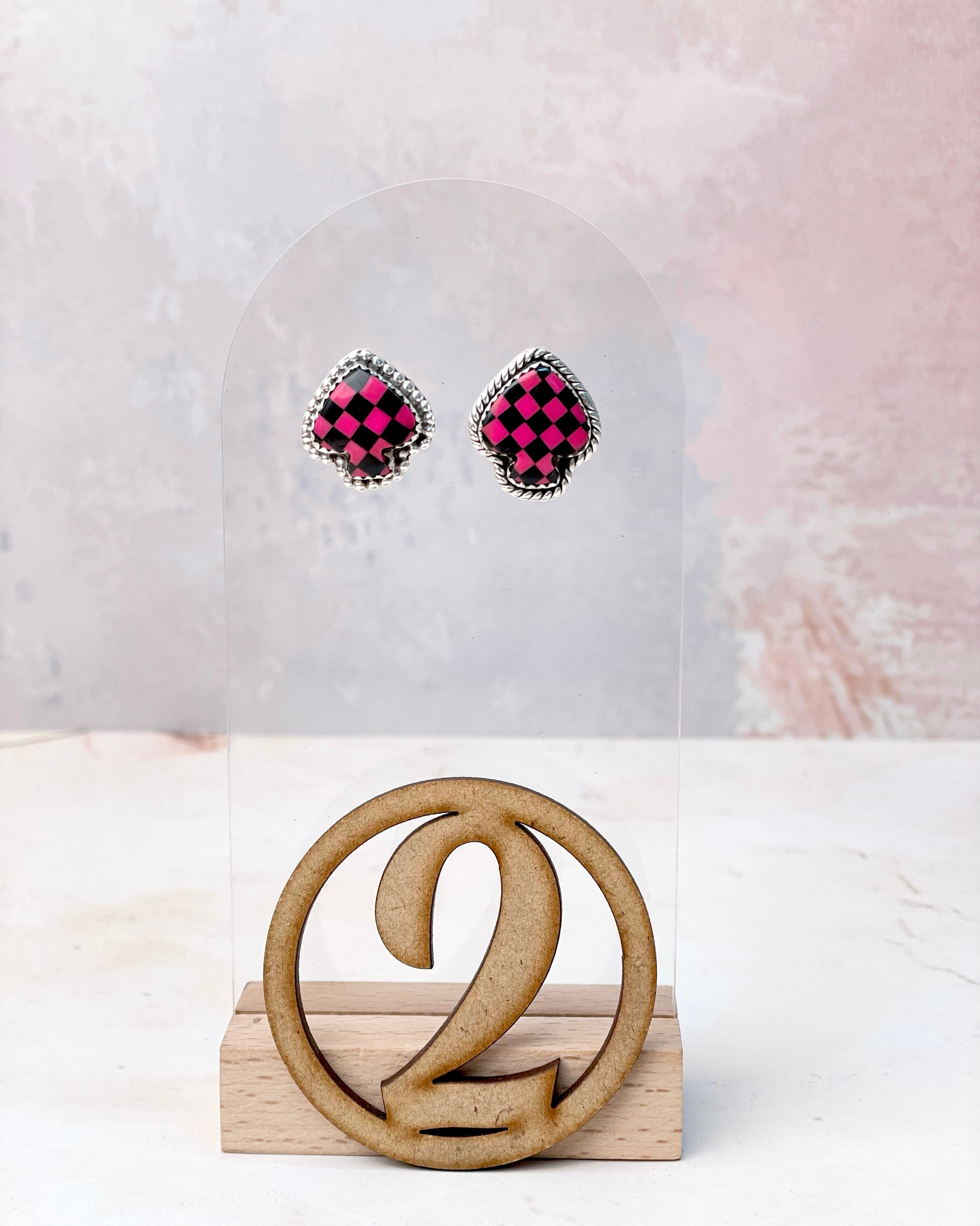 Checkered Spade Studs-Earrings-Krush Kandy, Women's Online Fashion Boutique Located in Phoenix, Arizona (Scottsdale Area)