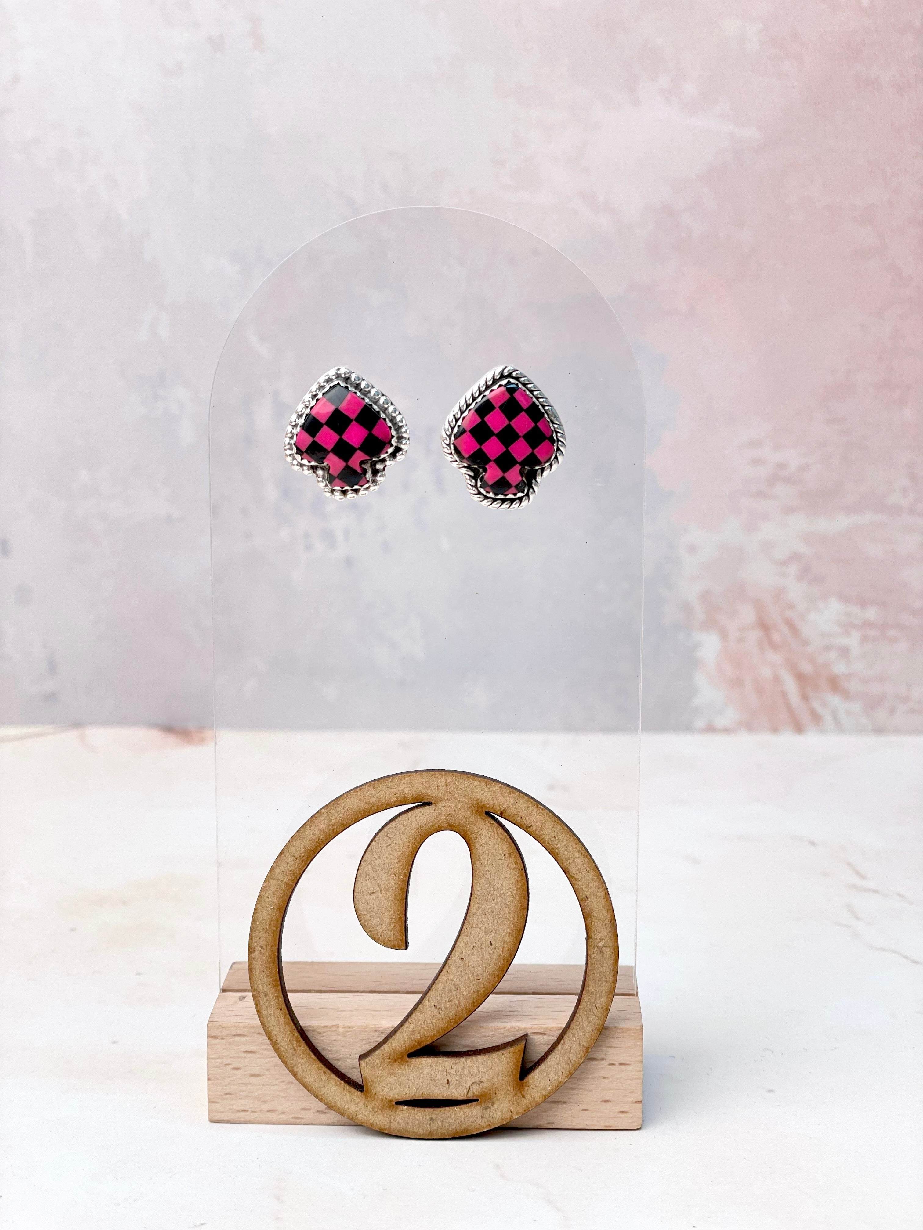 Checkered Spade Studs-Earrings-Krush Kandy, Women's Online Fashion Boutique Located in Phoenix, Arizona (Scottsdale Area)