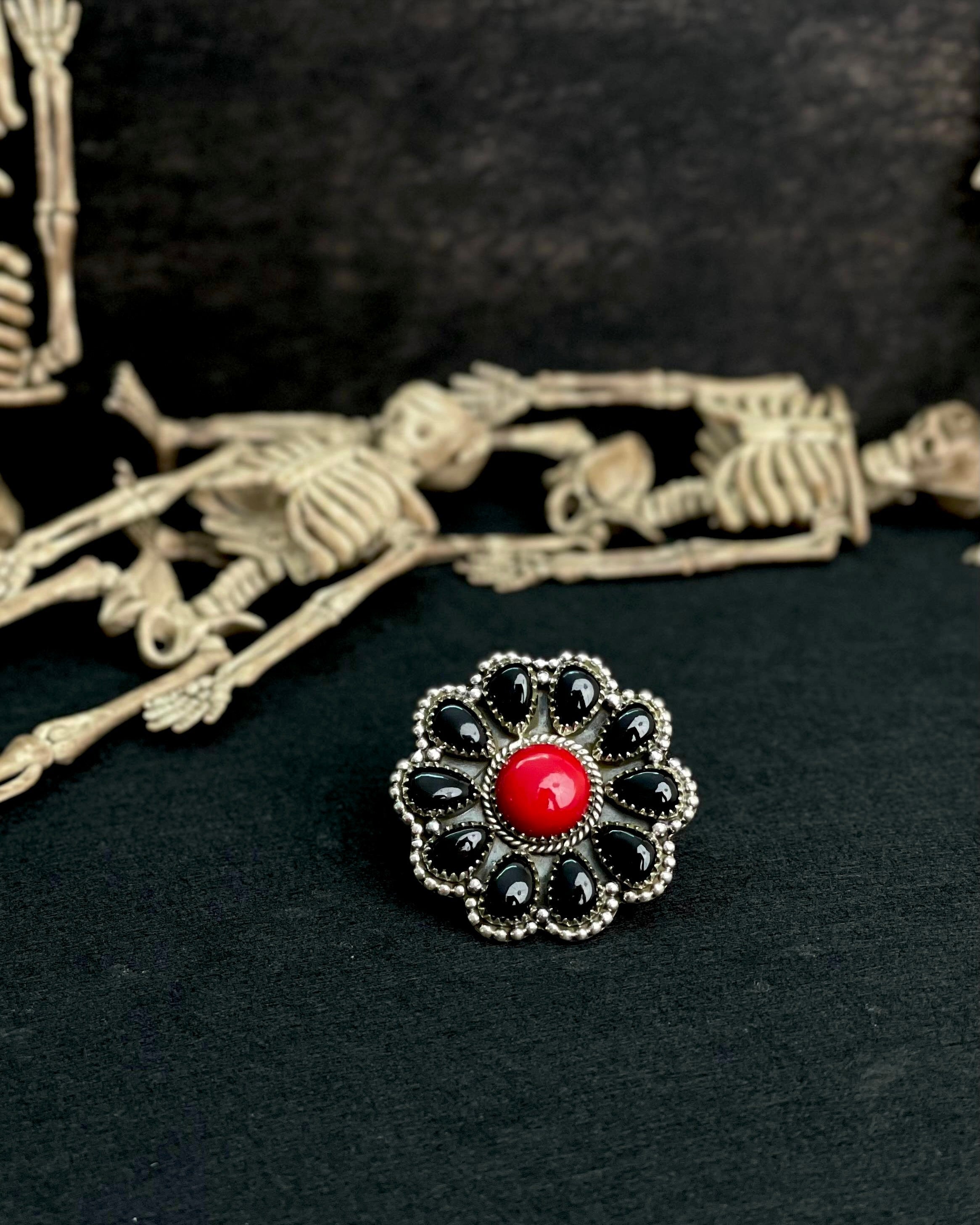 Red Rosarita & Black Onyx Ring sno 33-Rings-Krush Kandy, Women's Online Fashion Boutique Located in Phoenix, Arizona (Scottsdale Area)