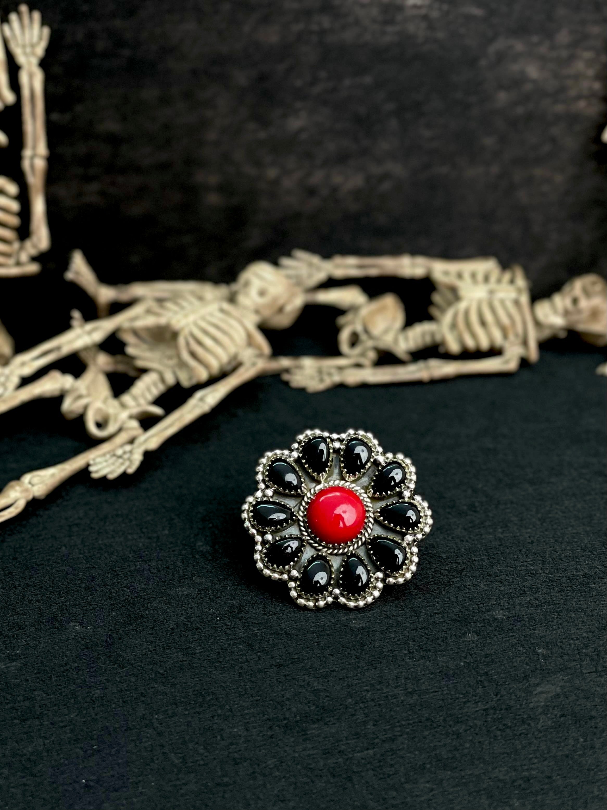 Red Rosarita & Black Onyx Ring sno 33-Rings-Krush Kandy, Women's Online Fashion Boutique Located in Phoenix, Arizona (Scottsdale Area)