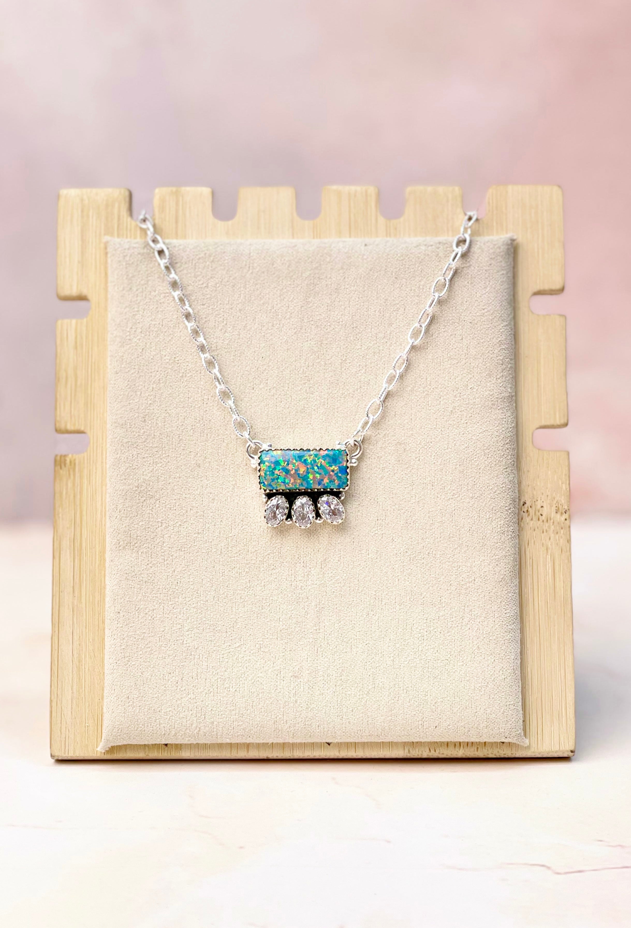 Opal Bar and CZ Necklace-Necklaces-Krush Kandy, Women's Online Fashion Boutique Located in Phoenix, Arizona (Scottsdale Area)