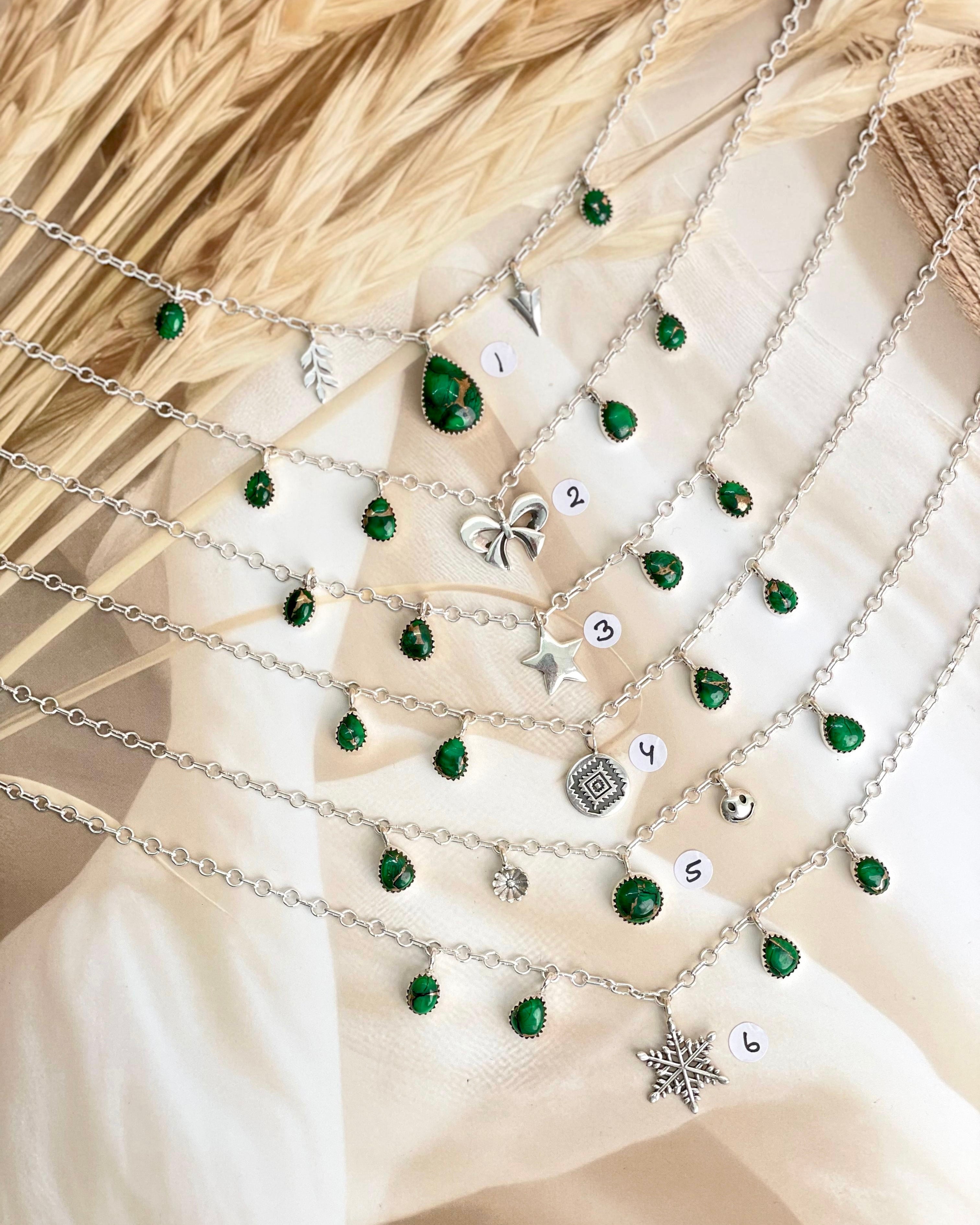 Irish Green Dahlia Dangling Necklace sno 30-Necklaces-Krush Kandy, Women's Online Fashion Boutique Located in Phoenix, Arizona (Scottsdale Area)