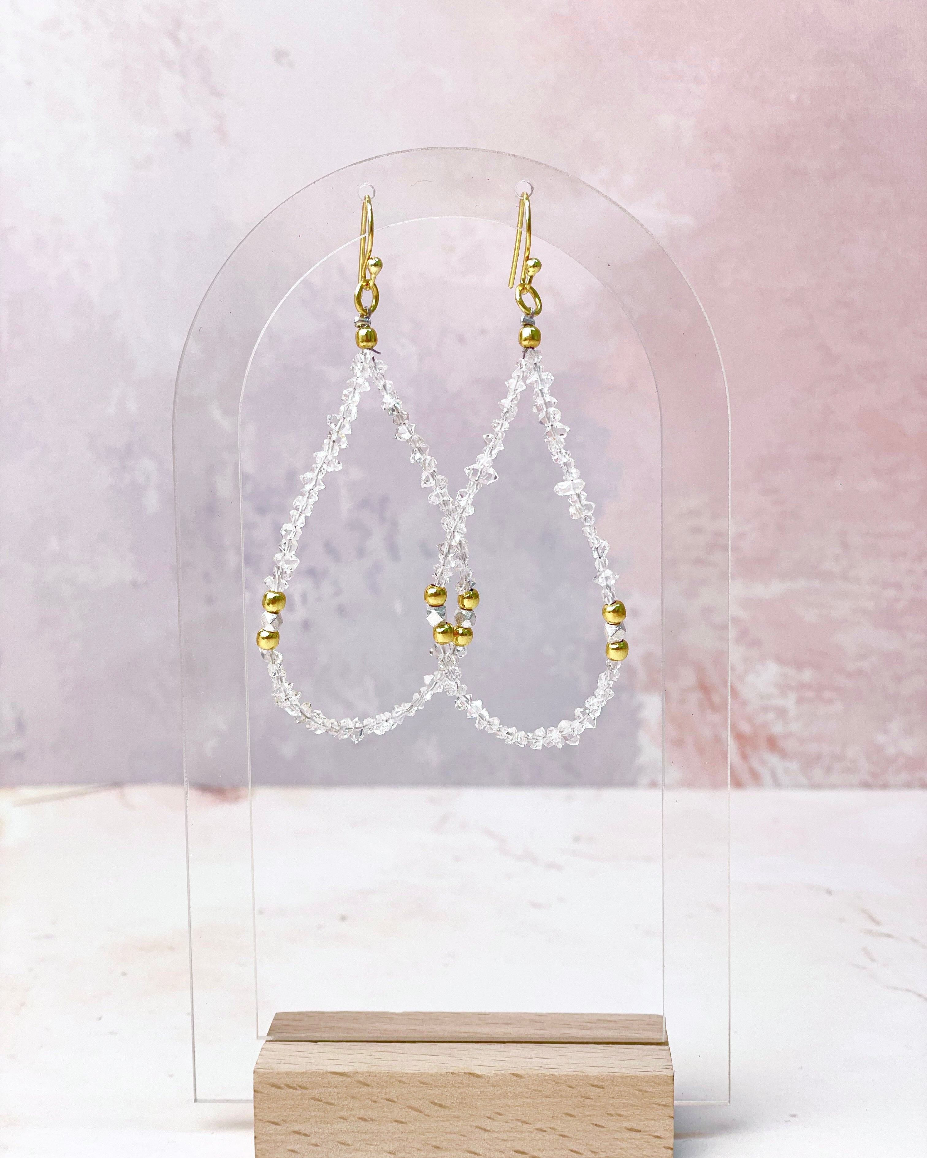 Herkimer Bling Golden Beads Earrings-Earrings-Krush Kandy, Women's Online Fashion Boutique Located in Phoenix, Arizona (Scottsdale Area)