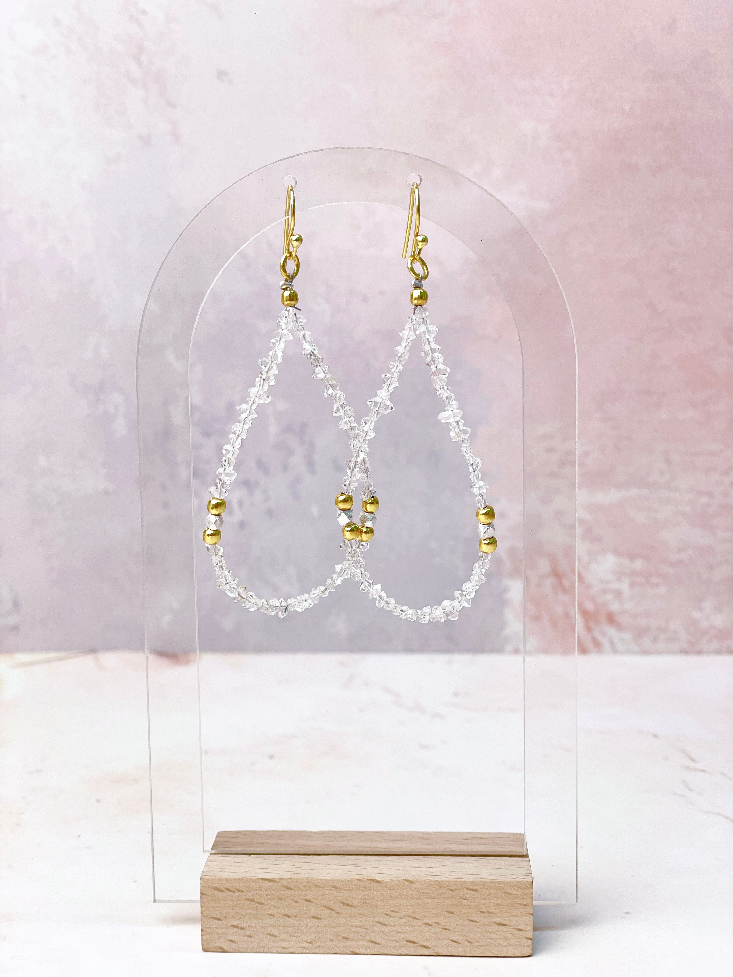 Herkimer Bling Golden Beads Earrings-Earrings-Krush Kandy, Women's Online Fashion Boutique Located in Phoenix, Arizona (Scottsdale Area)