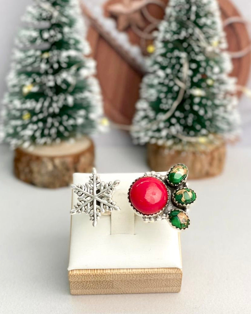 Holiday Sterling Snowflake Floating Stone Ring-Rings-Krush Kandy, Women's Online Fashion Boutique Located in Phoenix, Arizona (Scottsdale Area)
