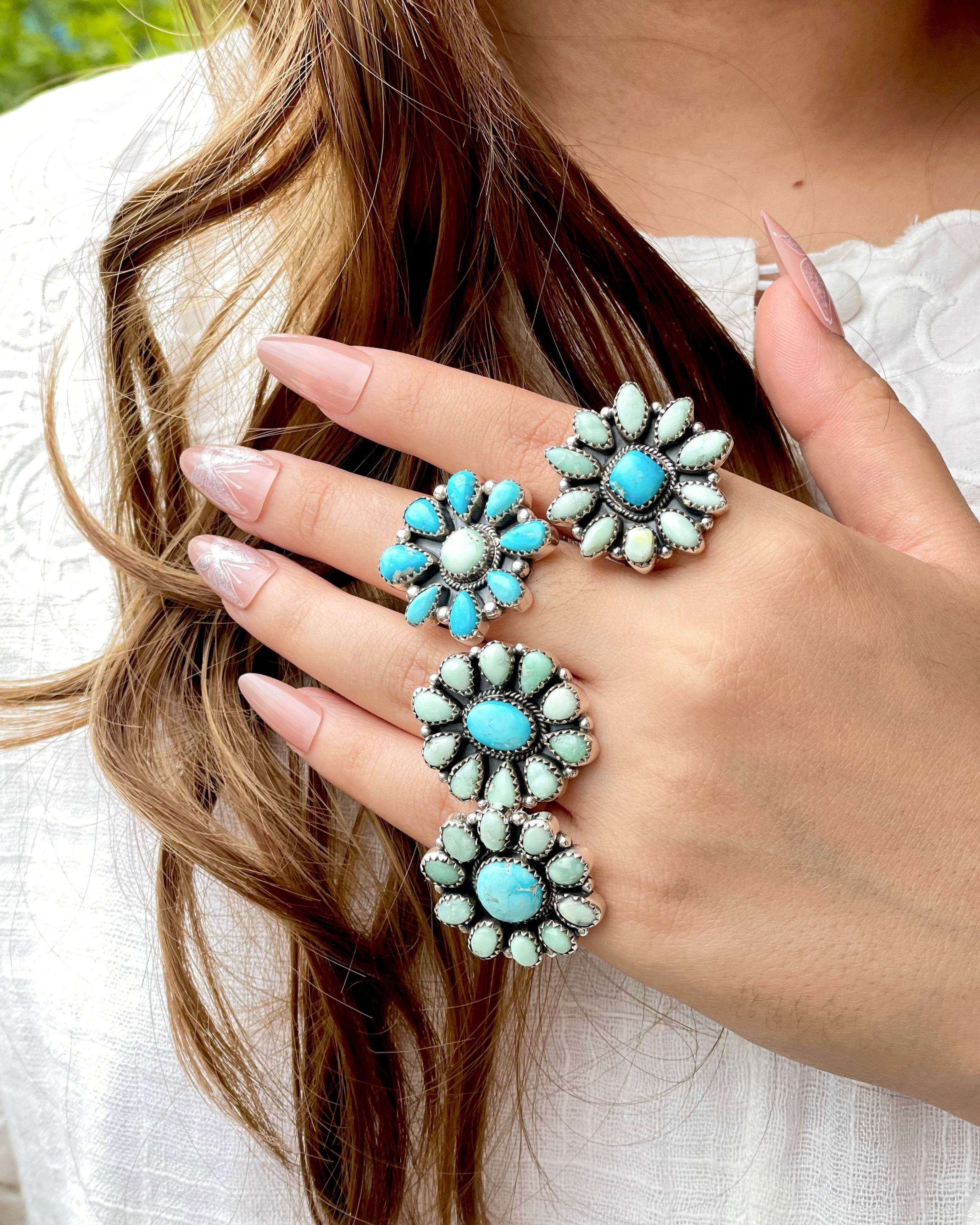 White Water Turquoise & Paloma Western Rings Bno. 9-Rings-Krush Kandy, Women's Online Fashion Boutique Located in Phoenix, Arizona (Scottsdale Area)
