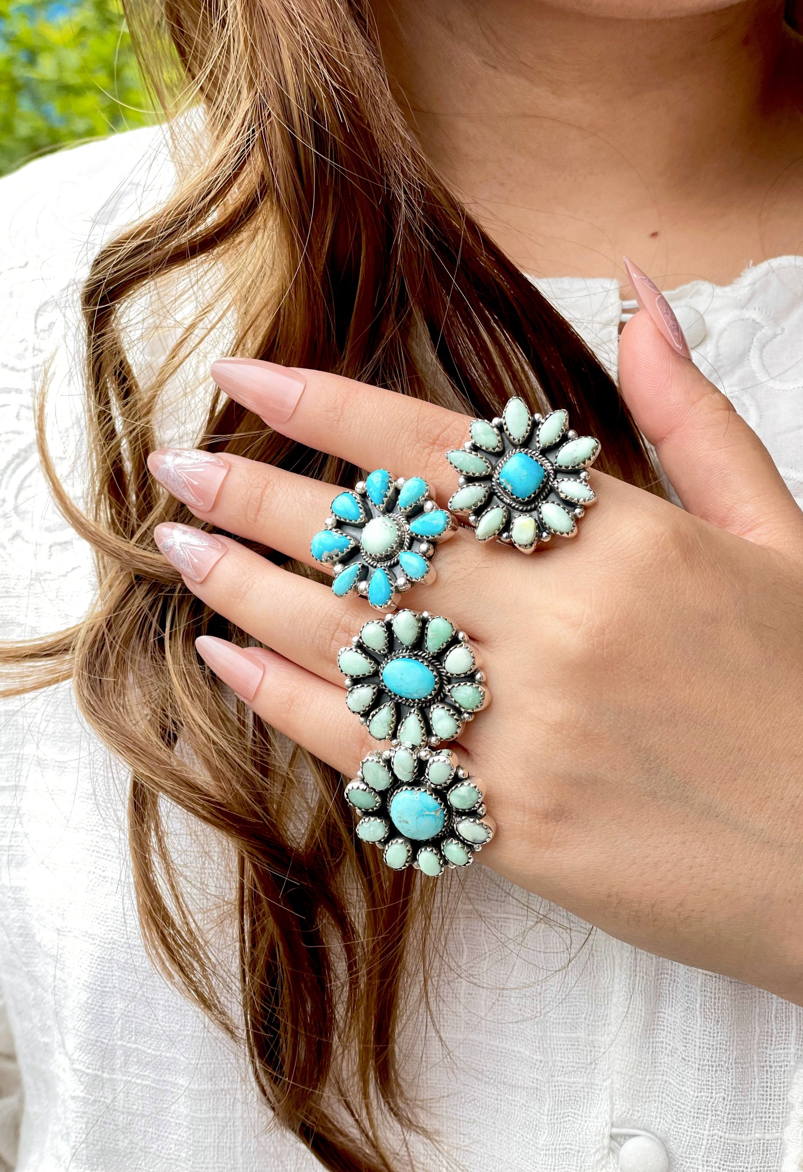 White Water Turquoise & Paloma Western Rings Bno. 9-Rings-Krush Kandy, Women's Online Fashion Boutique Located in Phoenix, Arizona (Scottsdale Area)