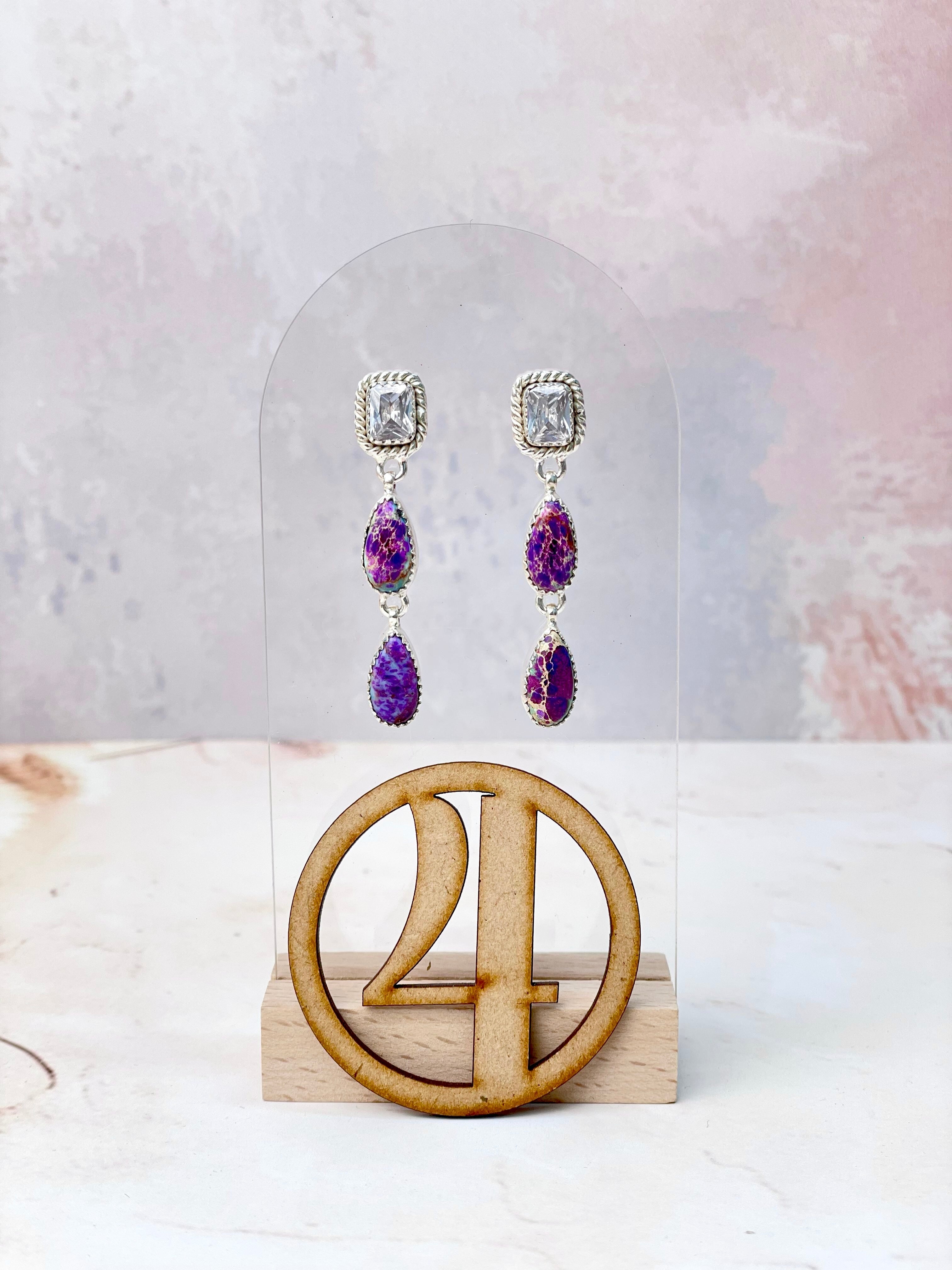 Princess Cut CZ and Jasper Earrings-Earrings-Krush Kandy, Women's Online Fashion Boutique Located in Phoenix, Arizona (Scottsdale Area)