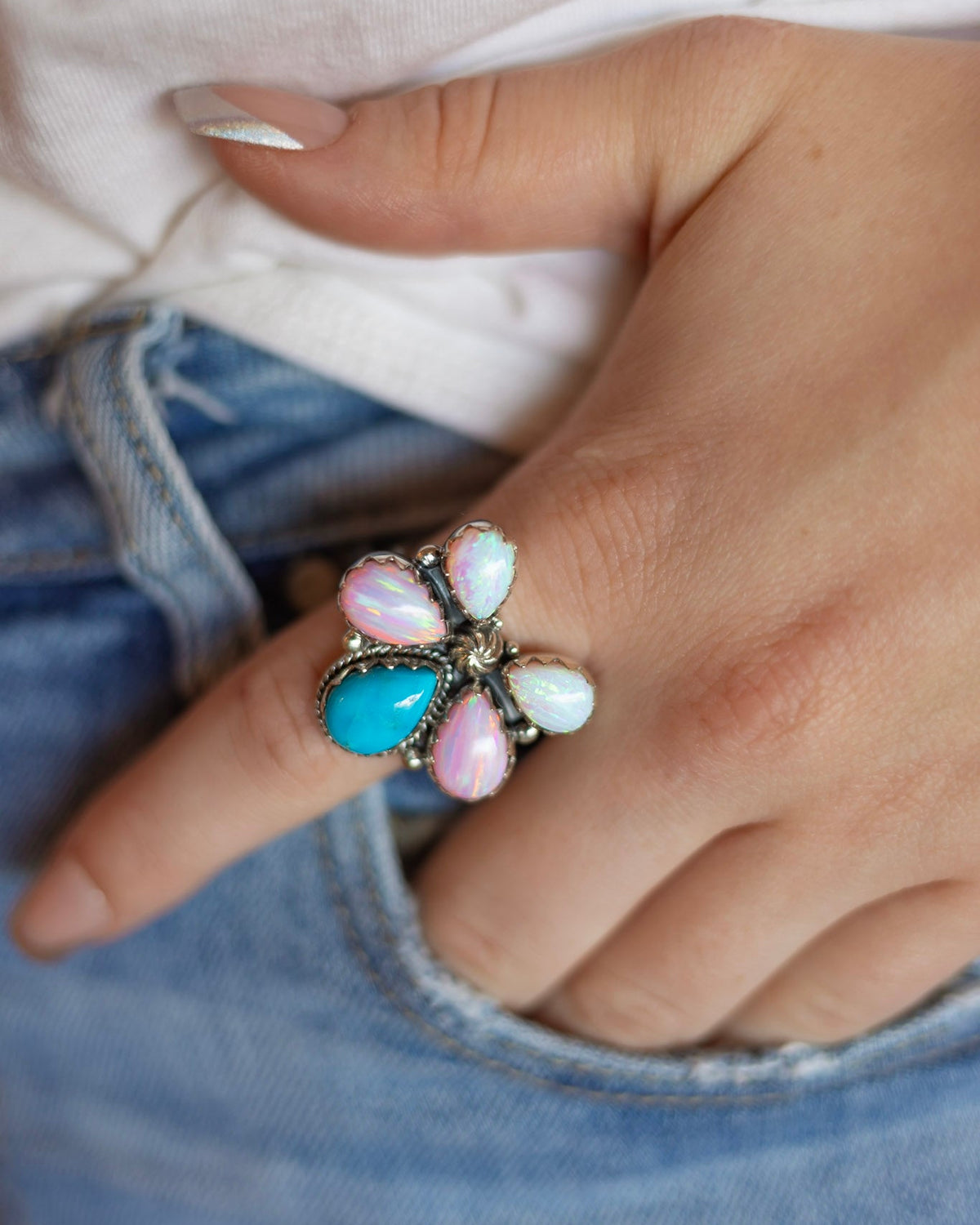 Aurora Blossom Pink Opal & Turquoise Statement Ring S.NO 9.jpeg