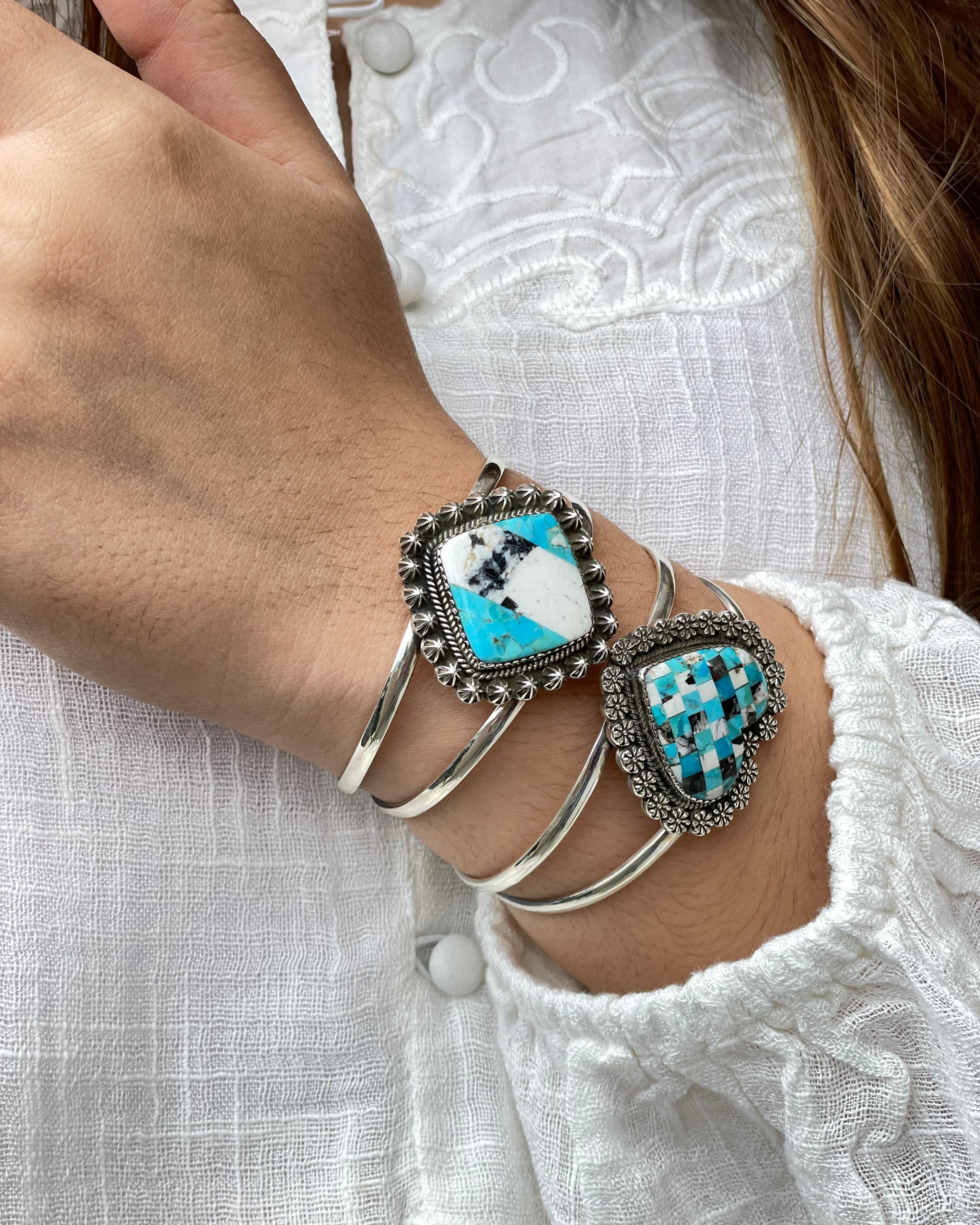 White Buffalo & Turquoise Slab Cuffs Bno. 7-Bracelets-Krush Kandy, Women's Online Fashion Boutique Located in Phoenix, Arizona (Scottsdale Area)
