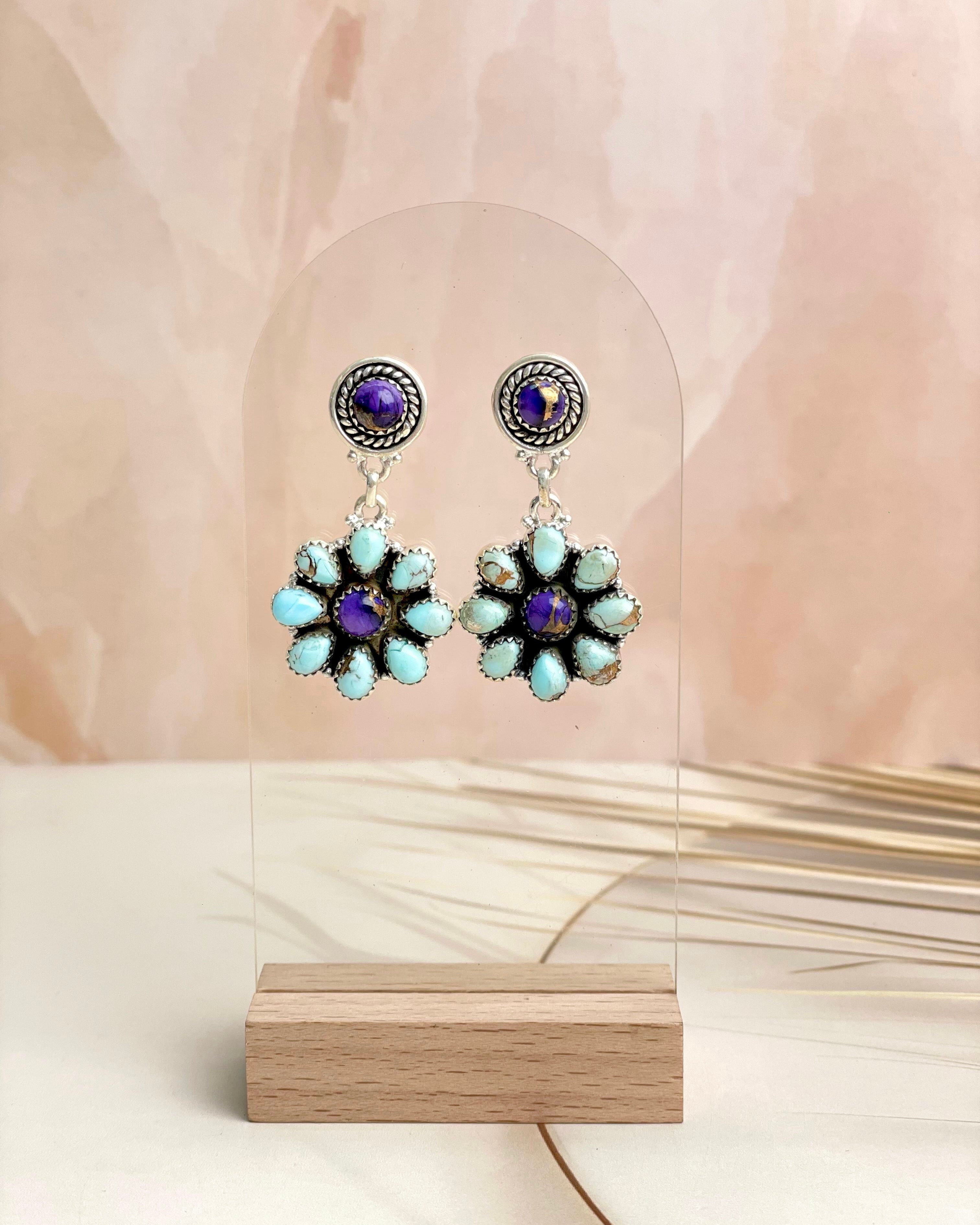 Berry & Mint Dahlia Cluster Drop Earrings-Earrings-Krush Kandy, Women's Online Fashion Boutique Located in Phoenix, Arizona (Scottsdale Area)