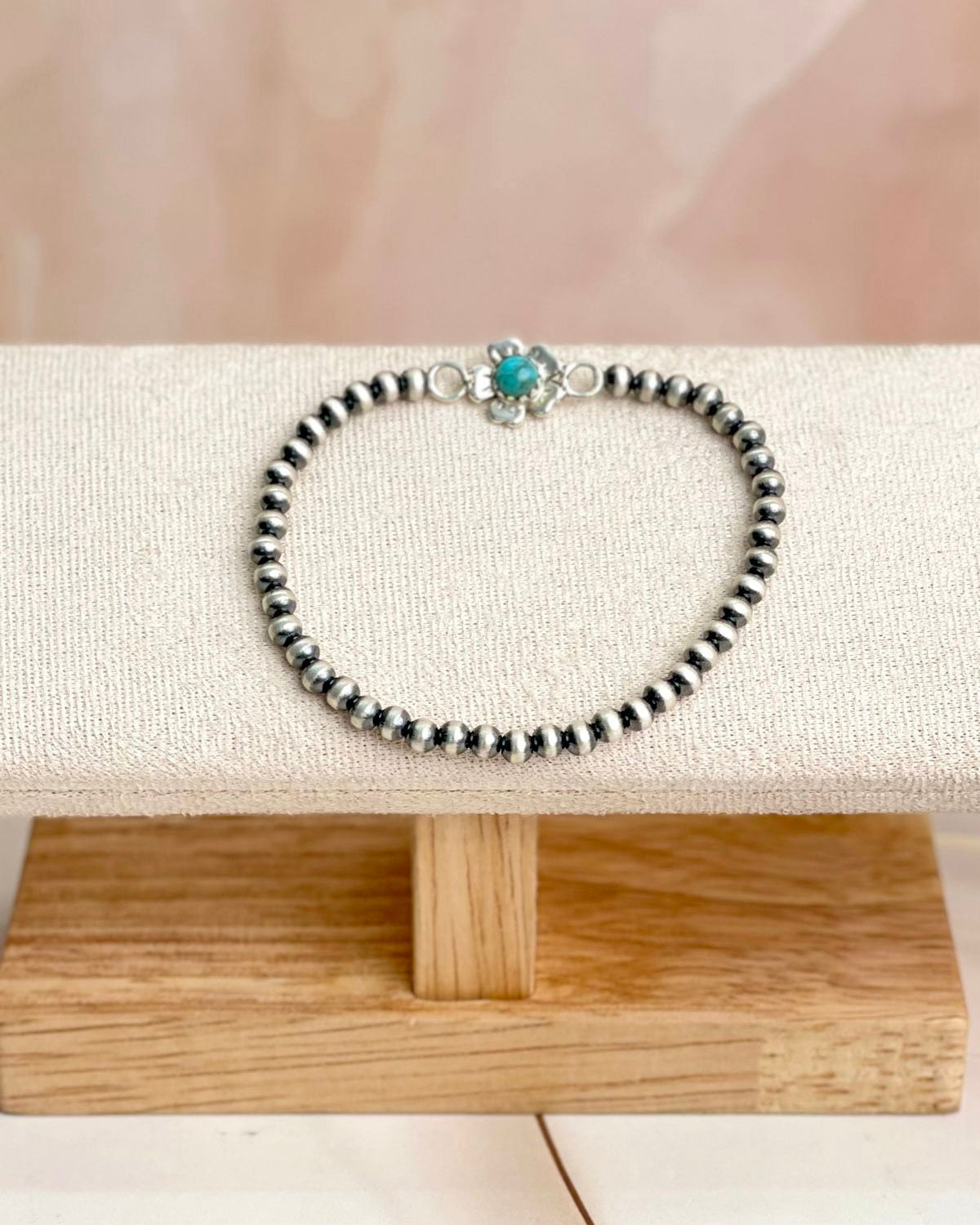 Turquoise Flower & Desert Pearl Beaded Stretch Bracelet-Bracelets-Krush Kandy, Women's Online Fashion Boutique Located in Phoenix, Arizona (Scottsdale Area)
