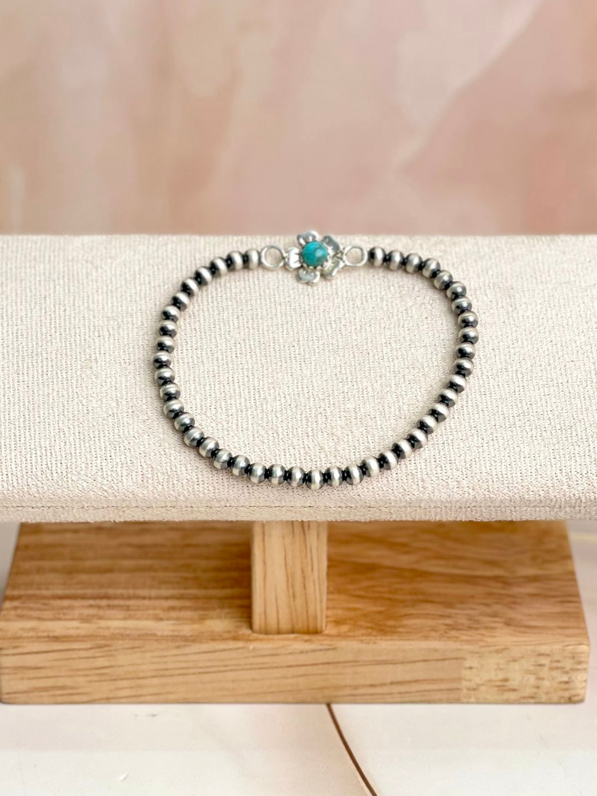 Turquoise Flower & Desert Pearl Beaded Stretch Bracelet-Bracelets-Krush Kandy, Women's Online Fashion Boutique Located in Phoenix, Arizona (Scottsdale Area)