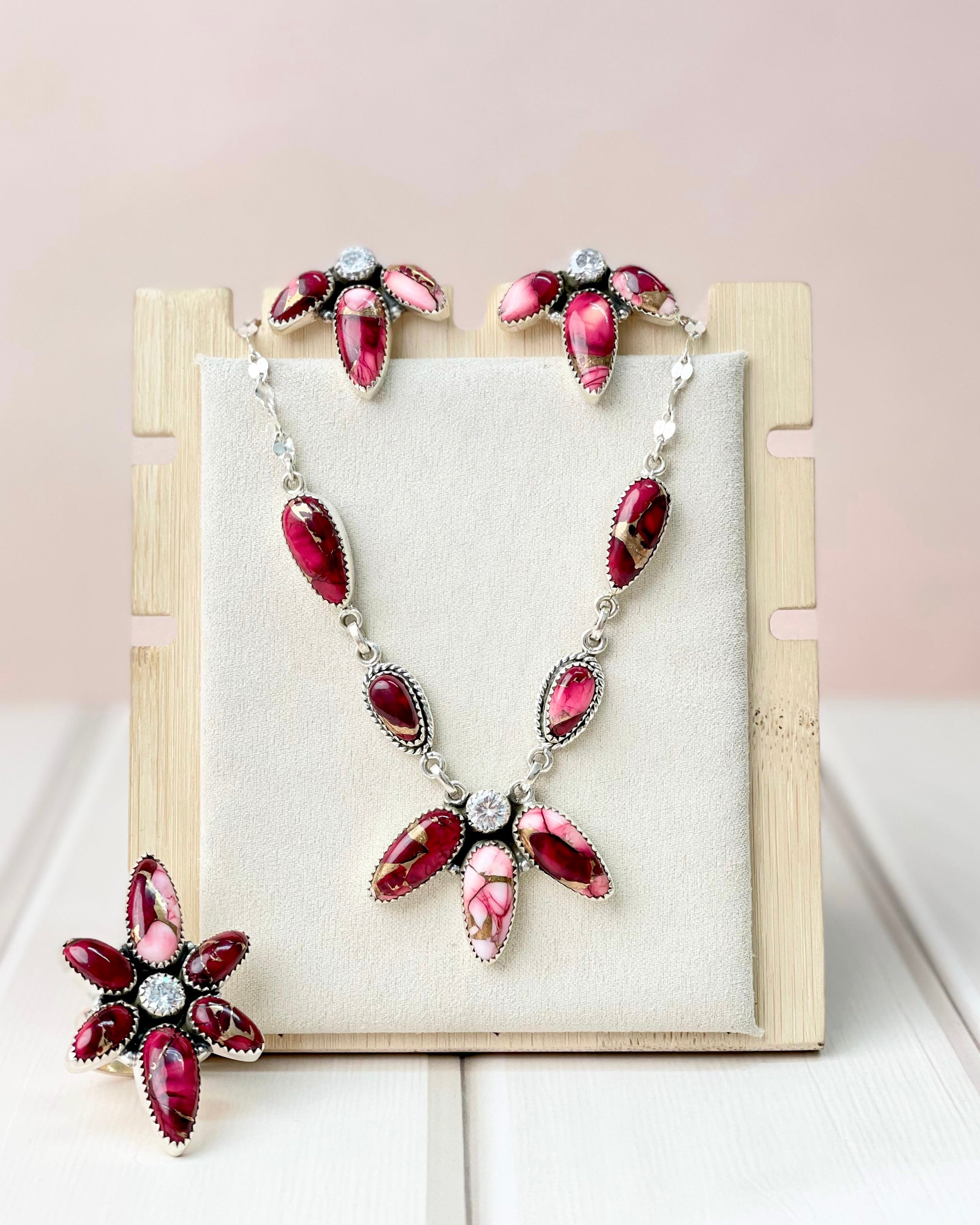 Red Rose Dahlia 3 Petal Set-Necklaces-Krush Kandy, Women's Online Fashion Boutique Located in Phoenix, Arizona (Scottsdale Area)