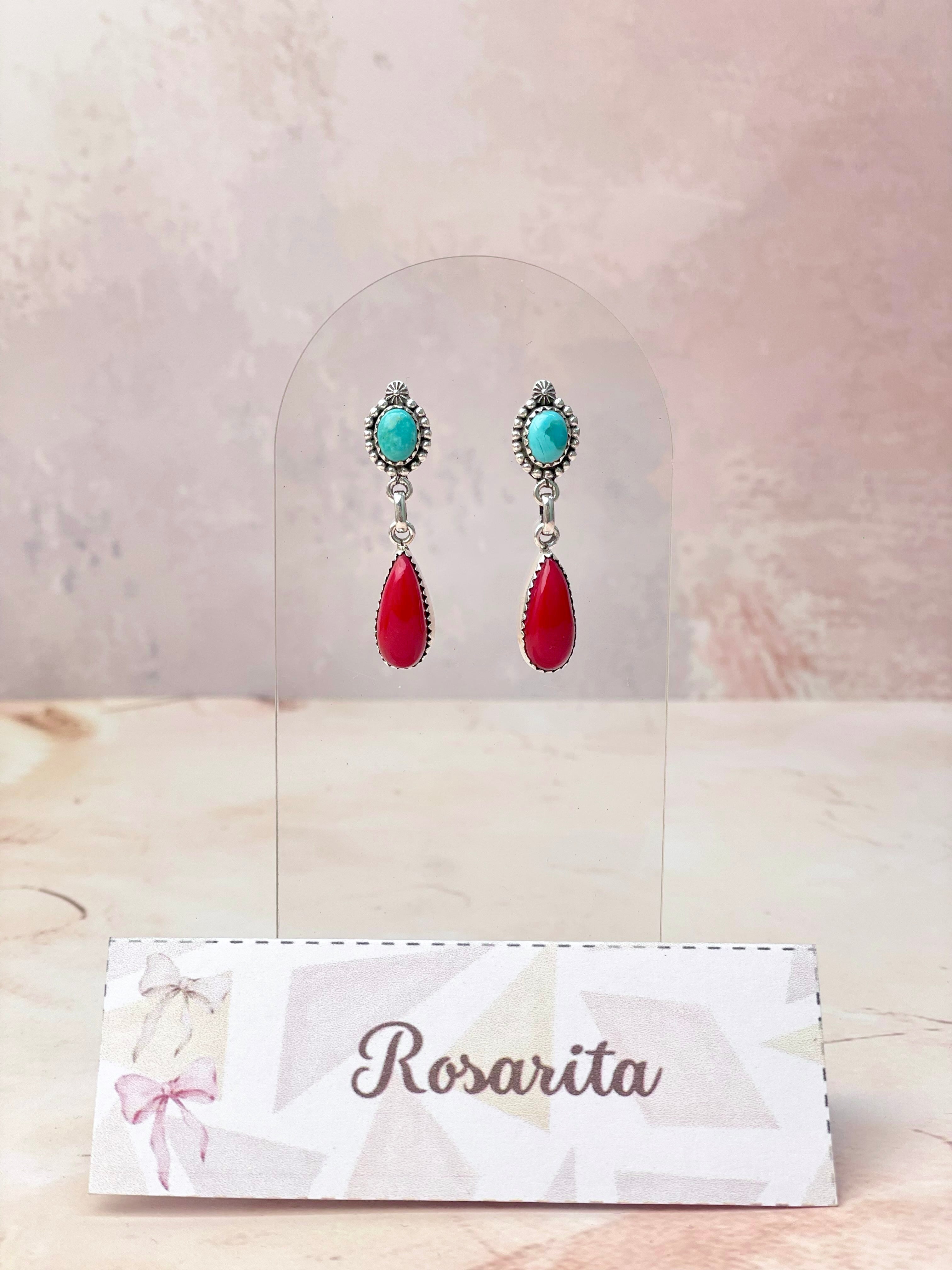 Turquoise and Rosarita Pear Earrings-Earrings-Krush Kandy, Women's Online Fashion Boutique Located in Phoenix, Arizona (Scottsdale Area)