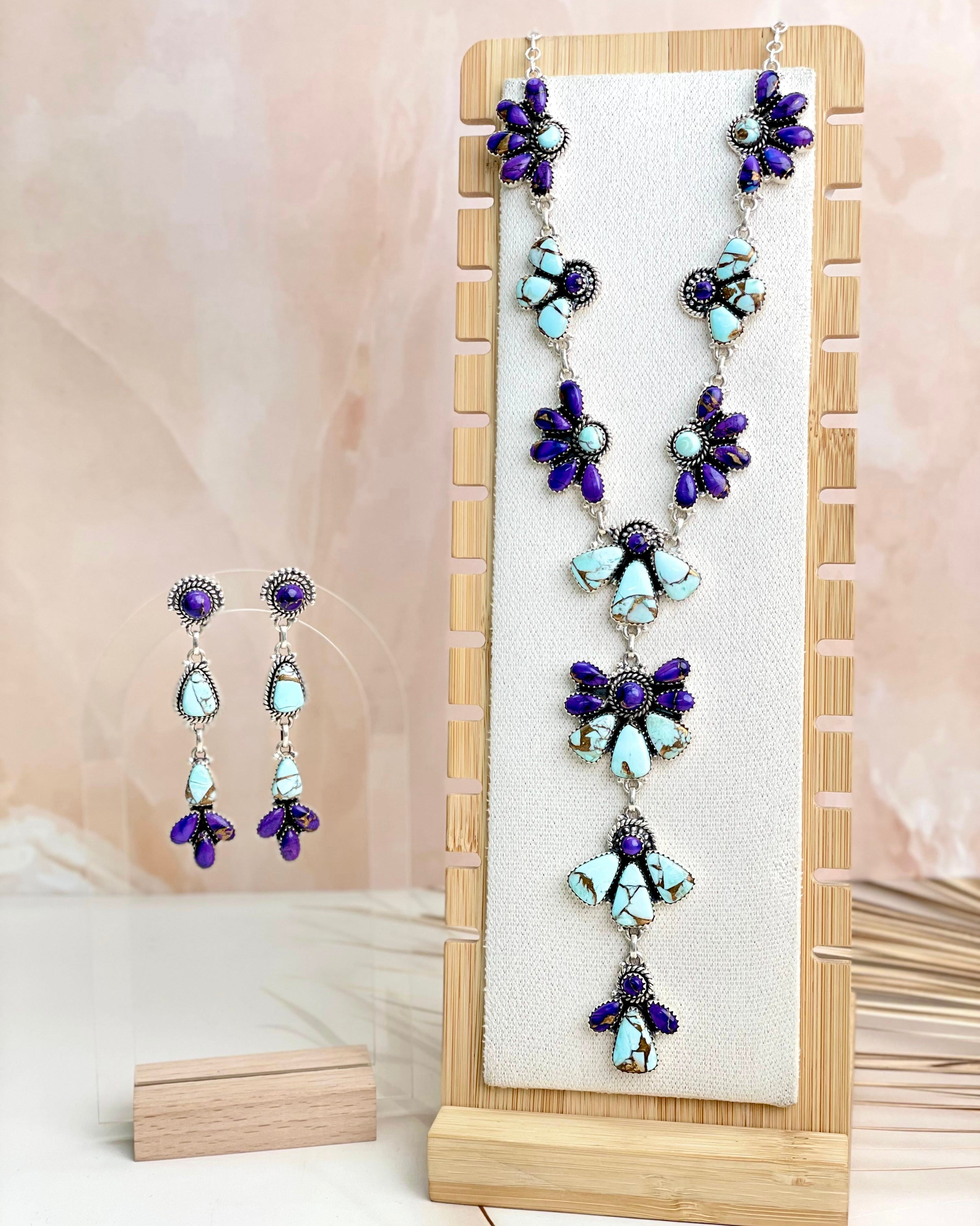 Purple Fusion Multi Dahlia Cluster Necklace & Earring SET-Necklaces-Krush Kandy, Women's Online Fashion Boutique Located in Phoenix, Arizona (Scottsdale Area)