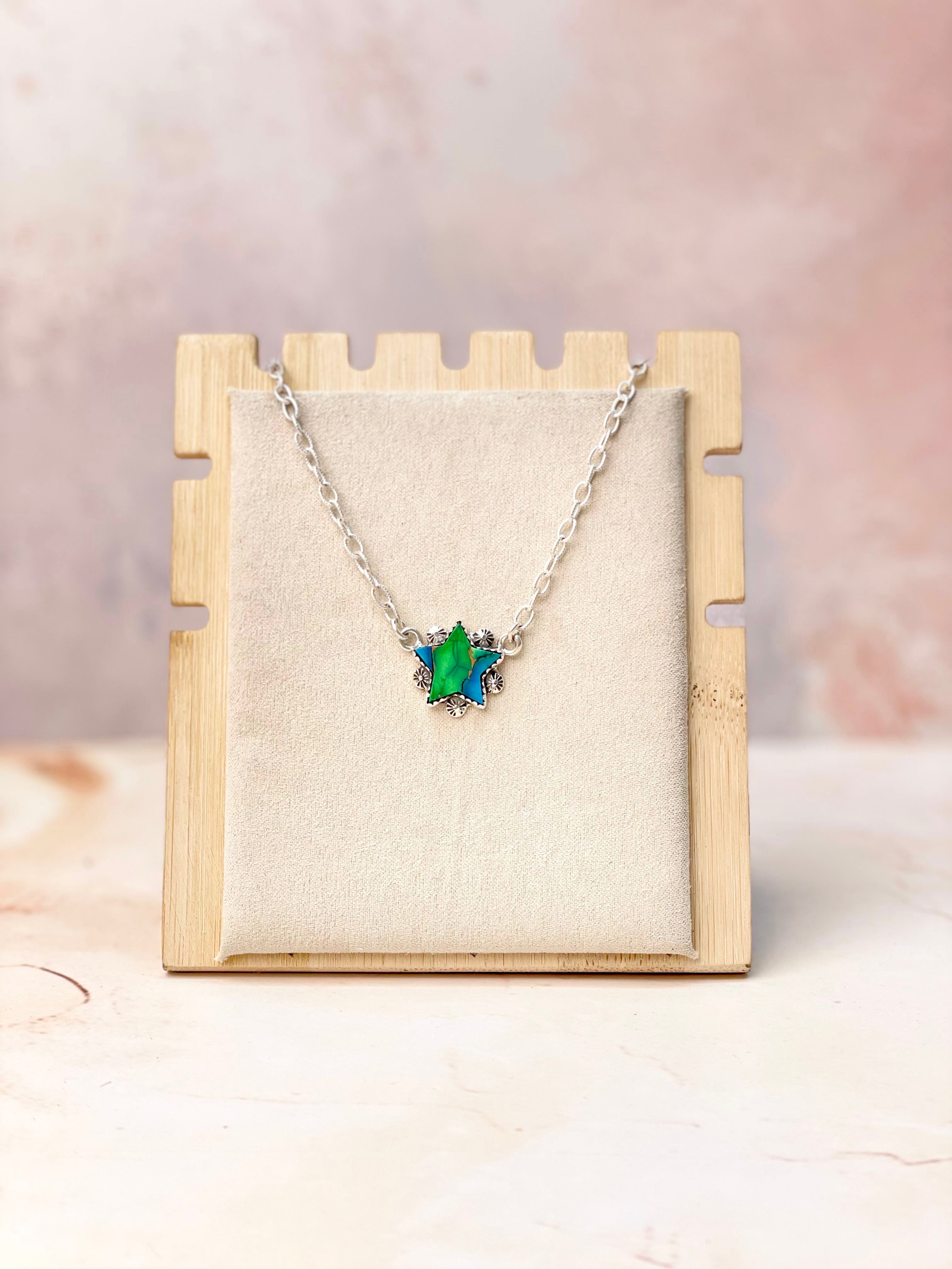 Peacock Dahlia Star Necklace-Necklaces-Krush Kandy, Women's Online Fashion Boutique Located in Phoenix, Arizona (Scottsdale Area)
