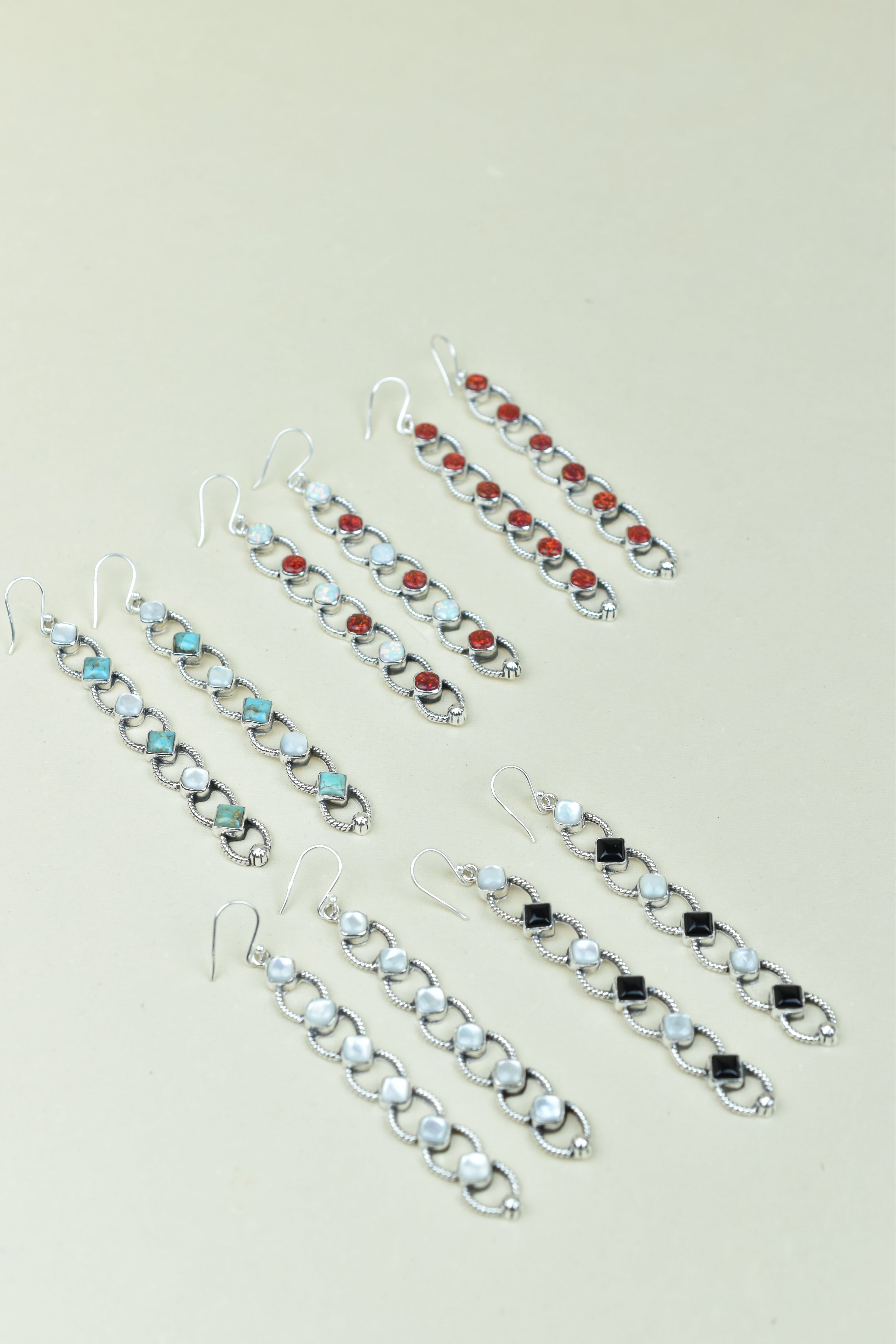 Sterling Silver Six Stone Cascading Earrings-Drop Earrings-Krush Kandy, Women's Online Fashion Boutique Located in Phoenix, Arizona (Scottsdale Area)