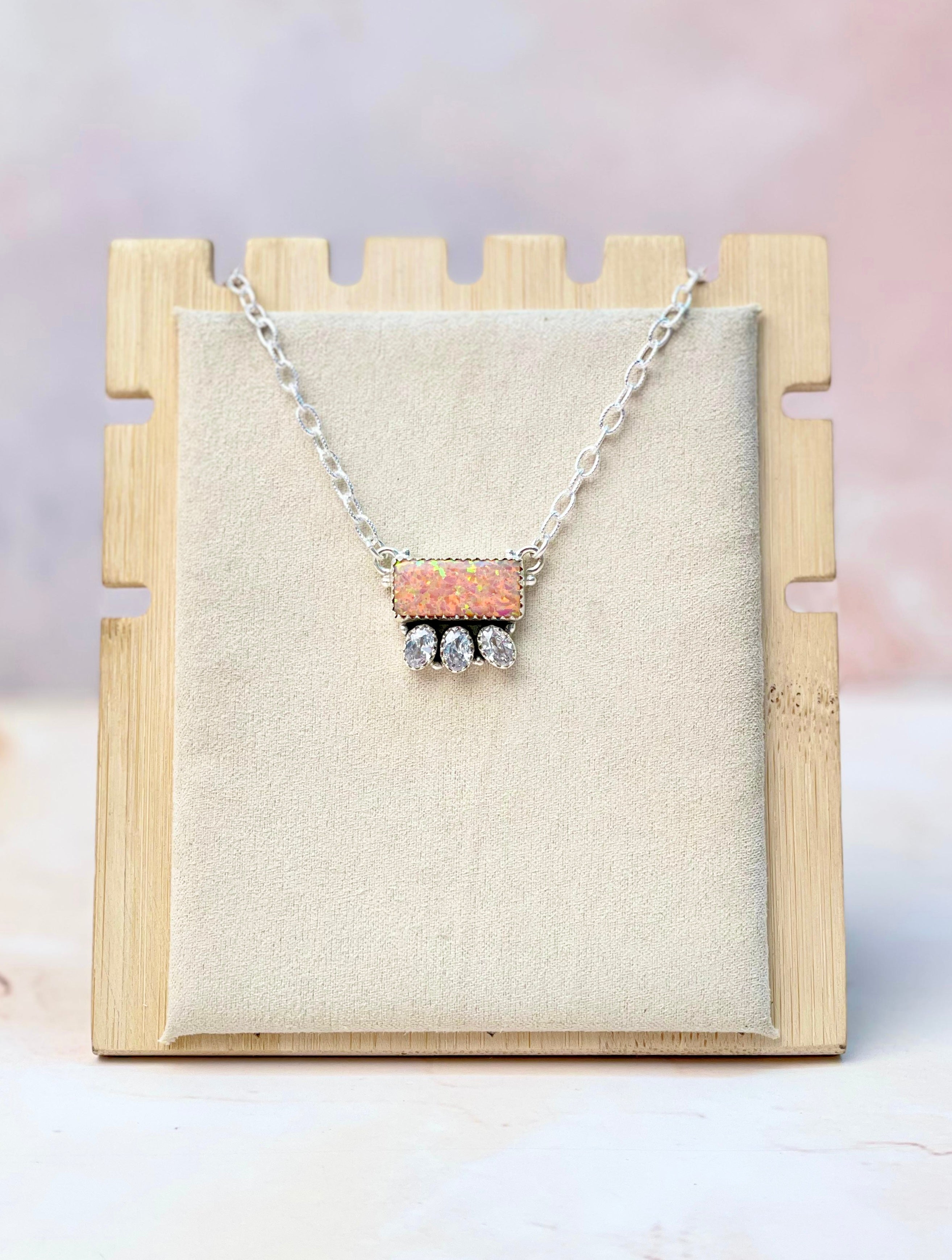 Opal Bar and CZ Necklace-Necklaces-Krush Kandy, Women's Online Fashion Boutique Located in Phoenix, Arizona (Scottsdale Area)