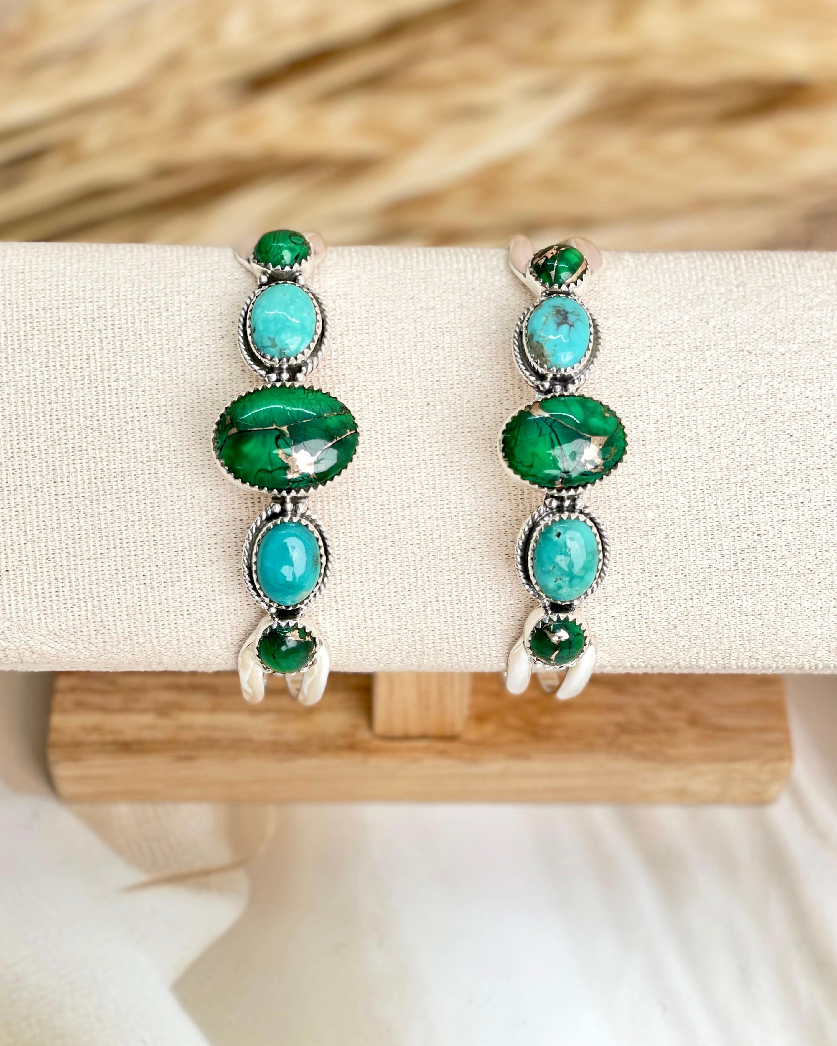 Irish Green Dahlia & Kingman Turquoise Adjustable Cuff Bangles sno 20-Bracelets-Krush Kandy, Women's Online Fashion Boutique Located in Phoenix, Arizona (Scottsdale Area)